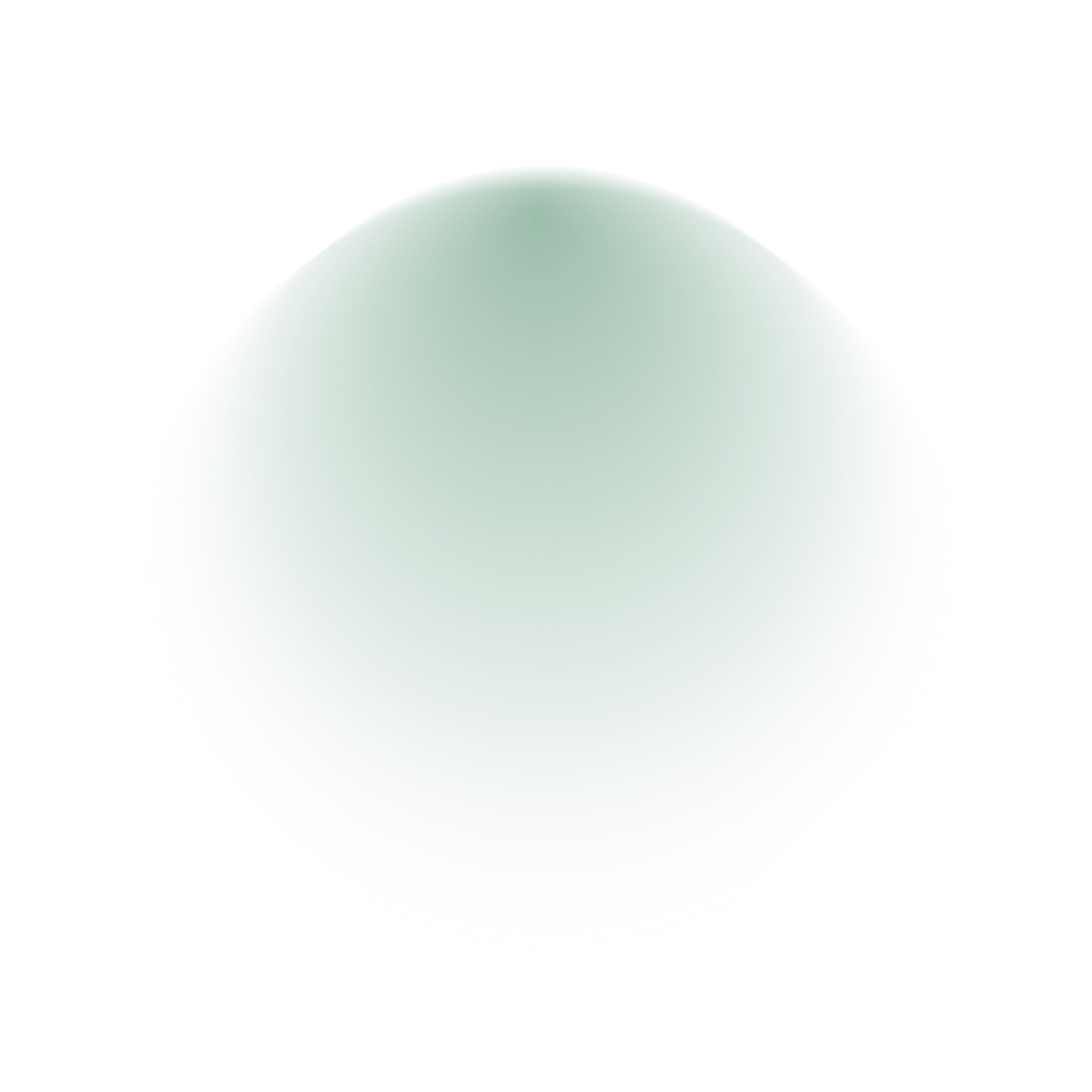 Uma única esfera centralizada com um gradiente radial suave, iluminada no topo em verde-claro e desaparecendo na escuridão do fundo preto.