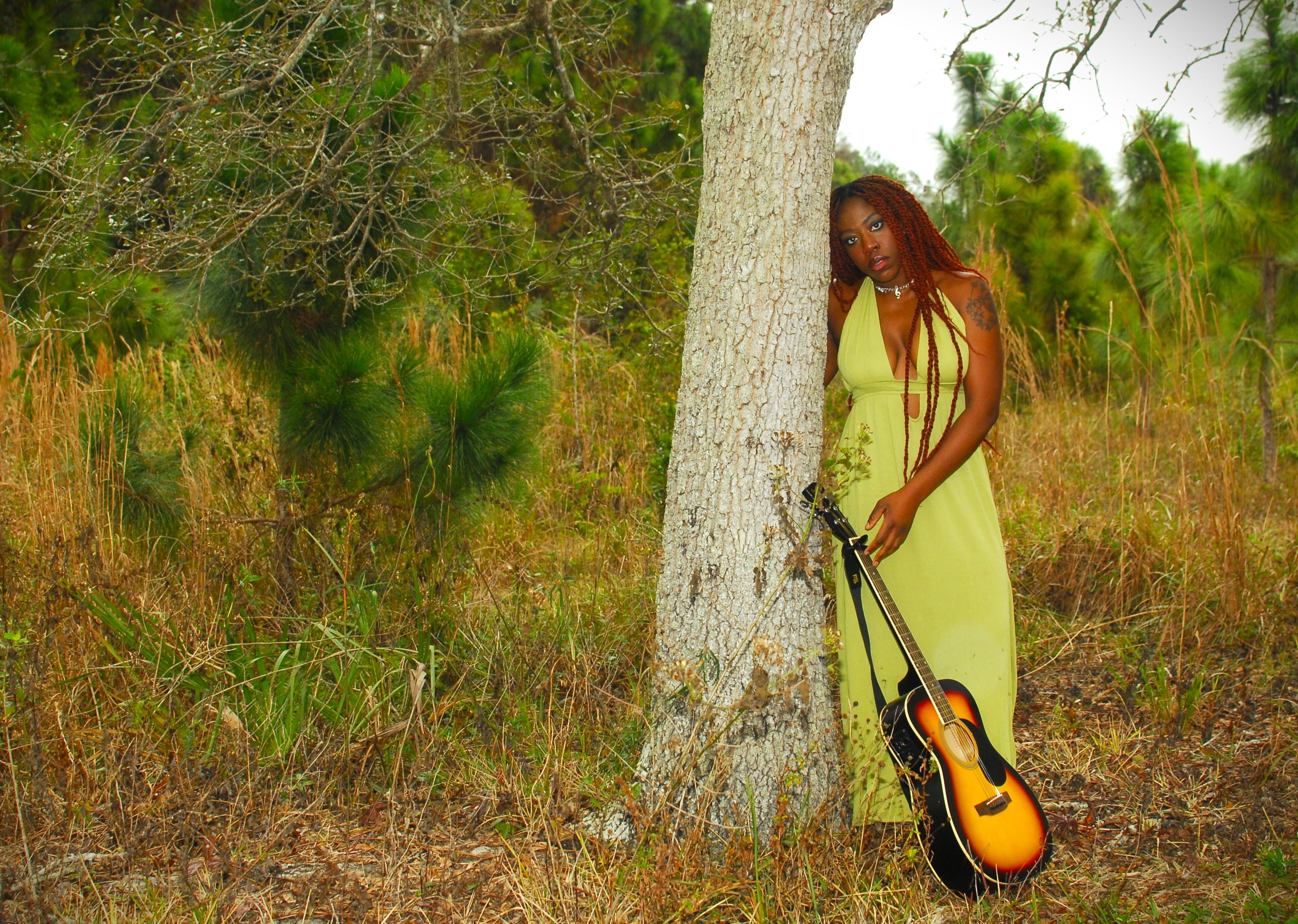 Jo Jean in a pink-white dress