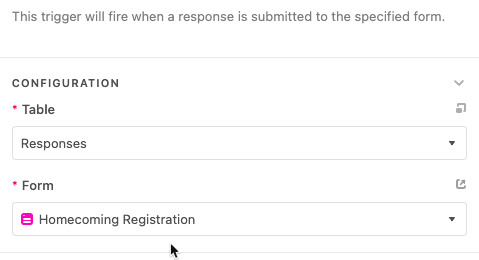 Configuring the trigger in an Airtable form automation