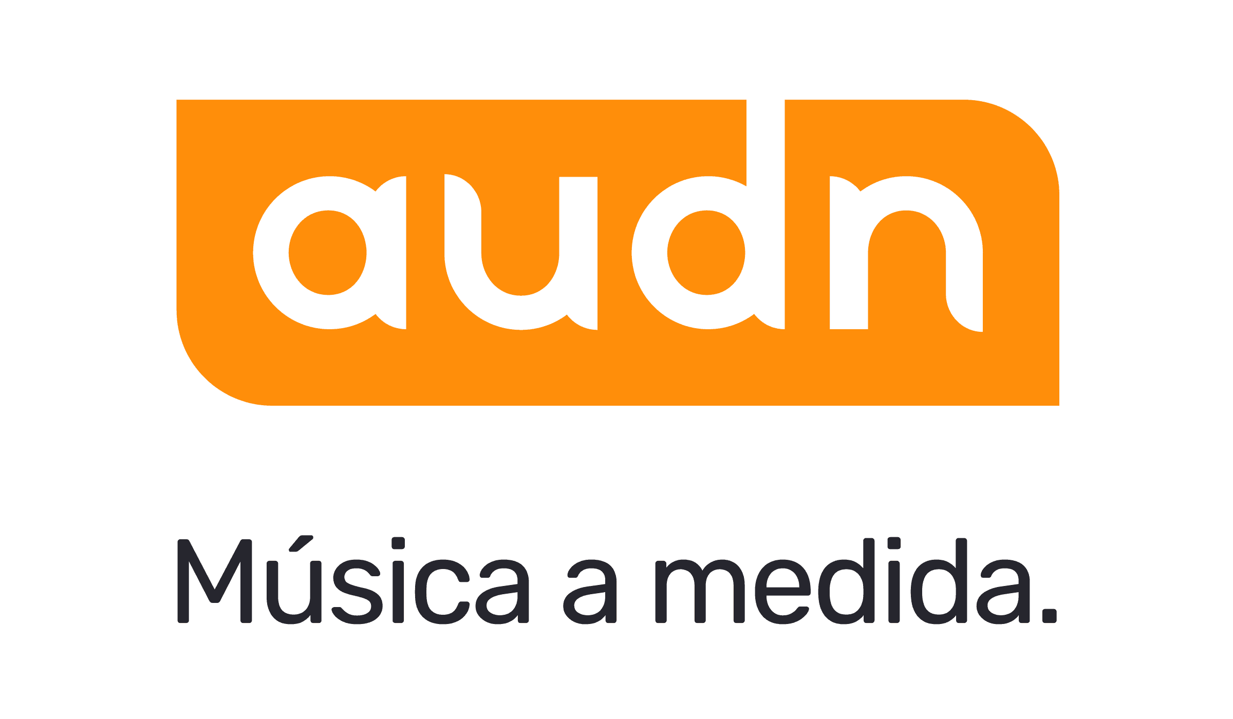 Audn's Logo. It's bright orange and very geometric, alternating between rounded and square corners and a custom made font to match. The tag line roughly translates to ''music that fits''