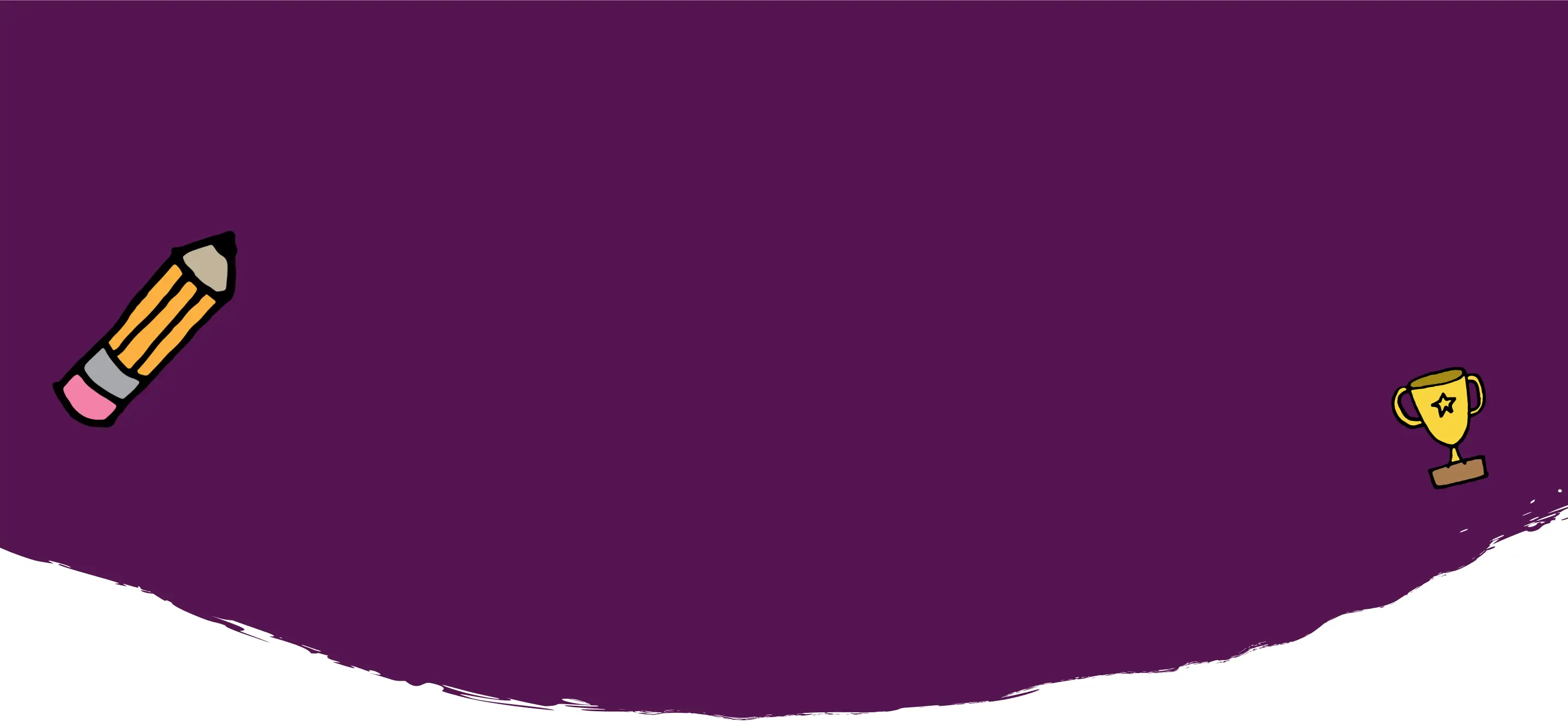 Background illustration in dark plum with a pencil and tropy