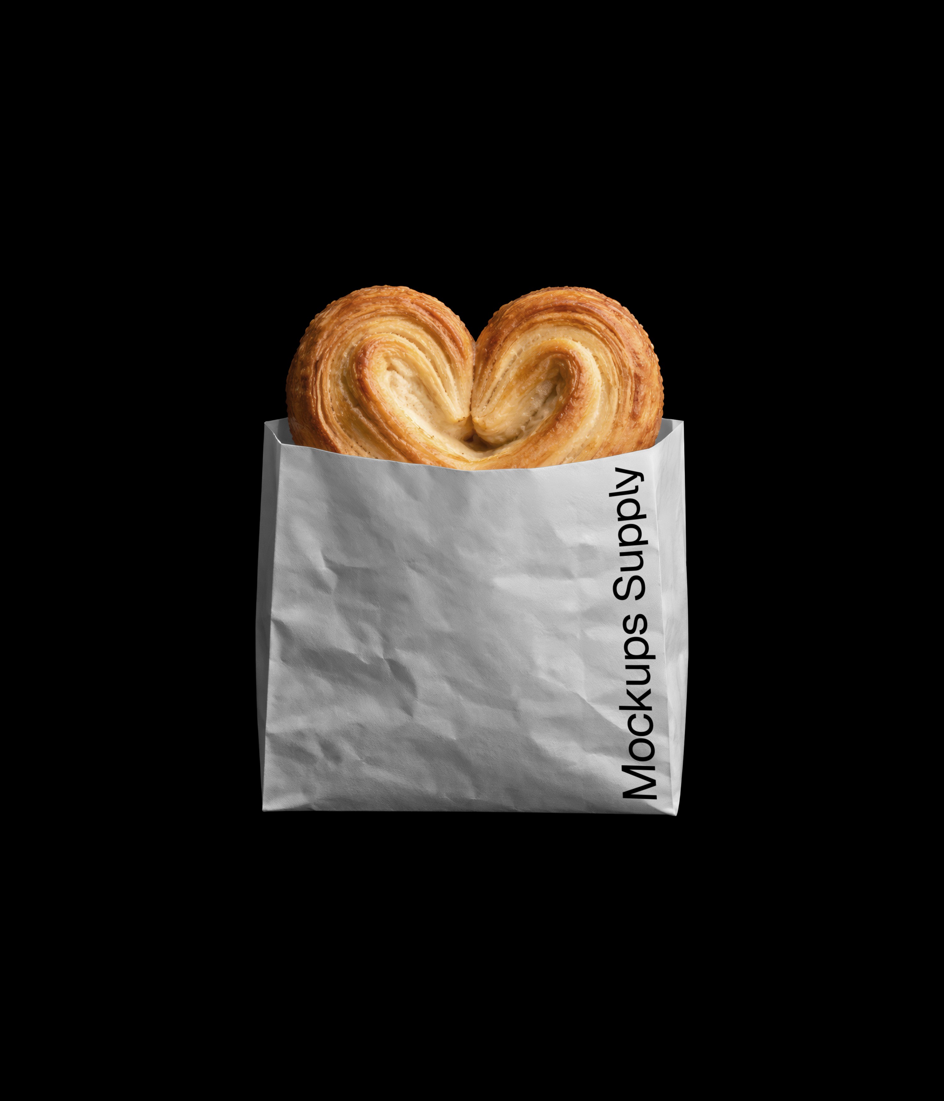 Palmier in white paper bag mockup on black background for Photoshop download psd on Mockups Supply