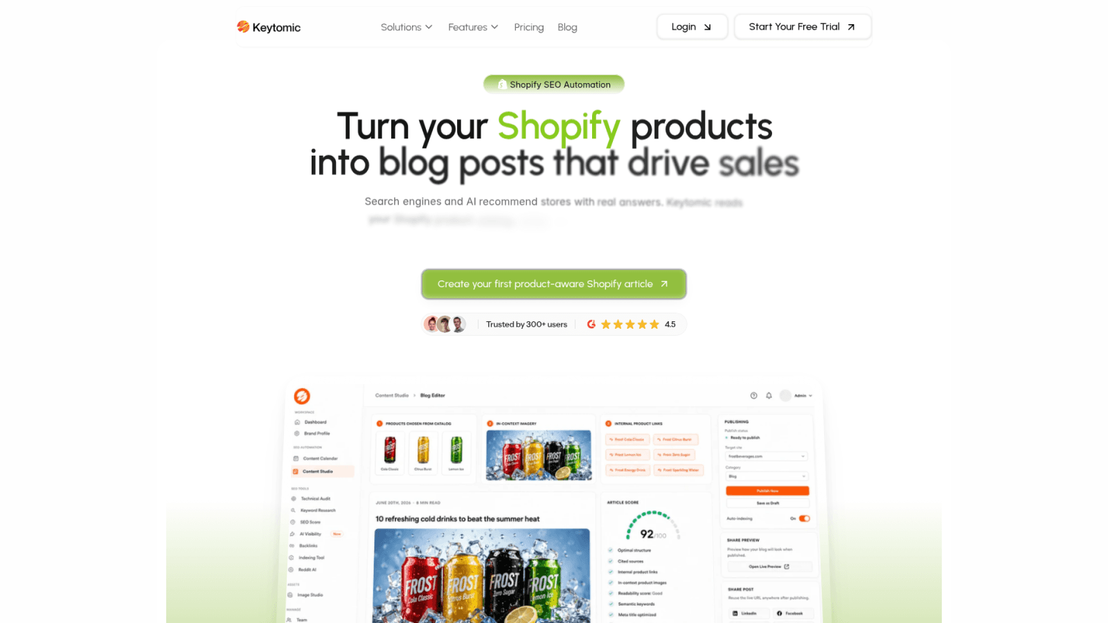 Keytomic Shopify SEO workflow page