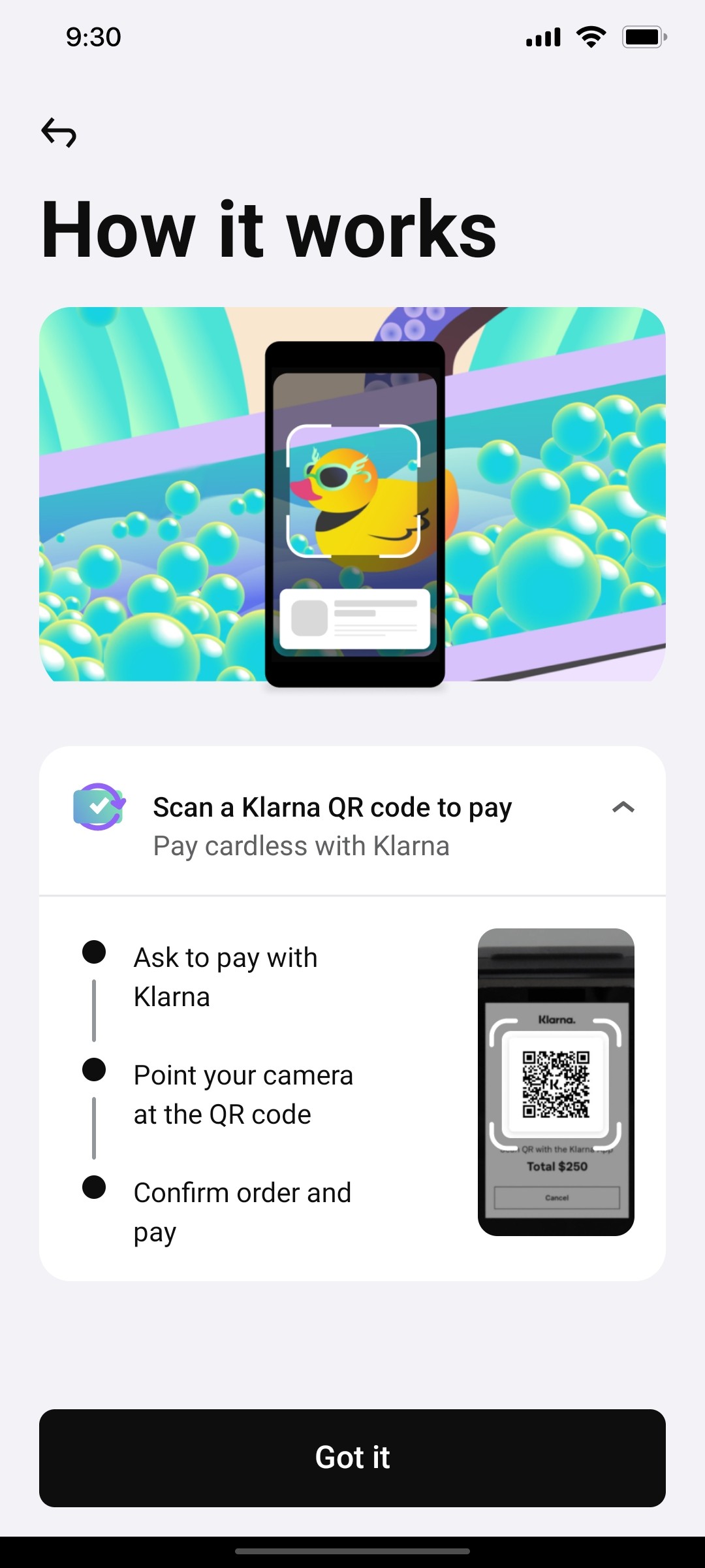 Klarna Scan Qr Code To Pay Page Screen