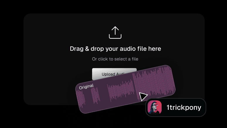 A user is dragging and dropping their song into the Sesh acapella extractor embedded at the top of the page