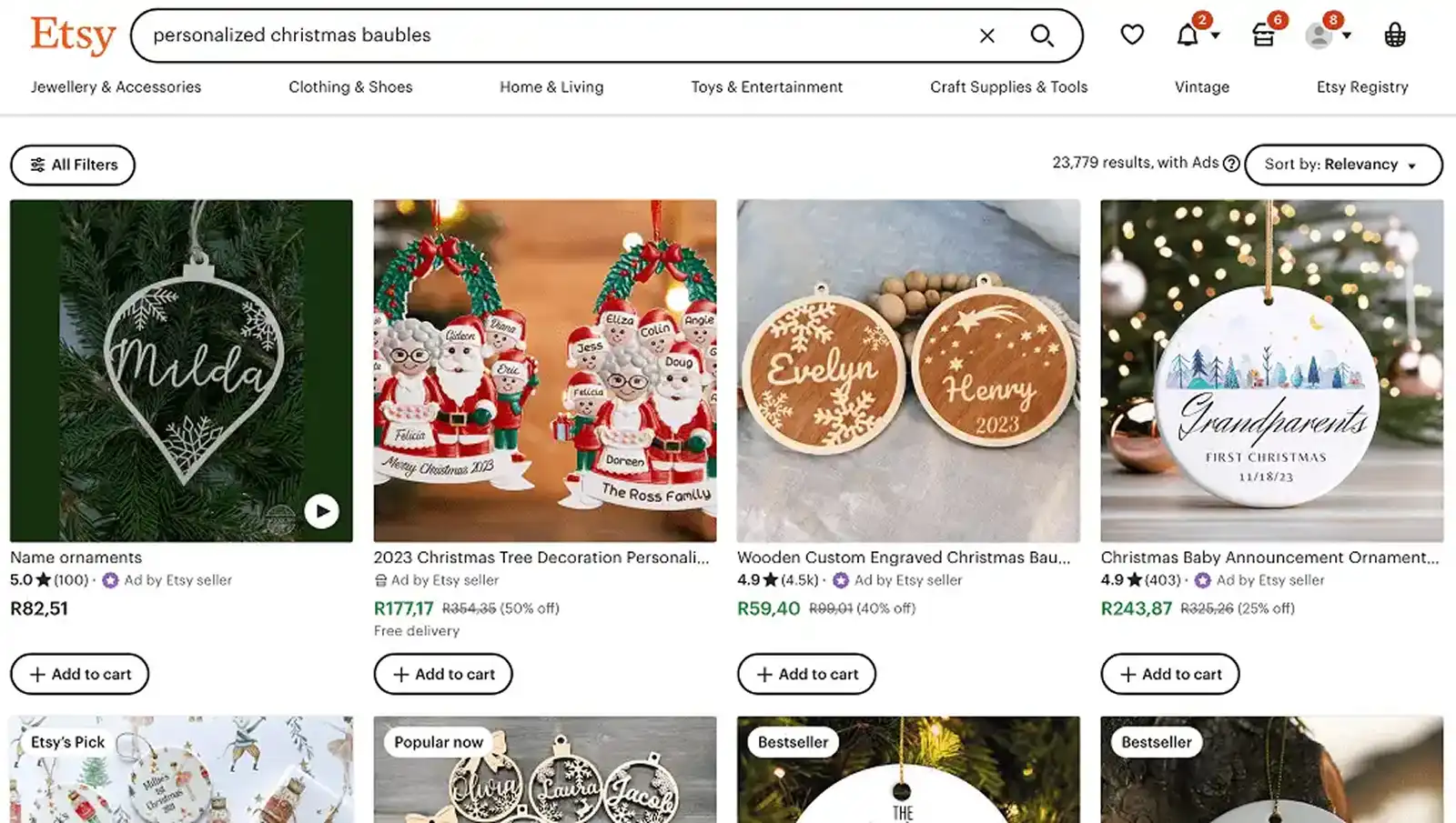 Etsy Personalized Christmas Baubles