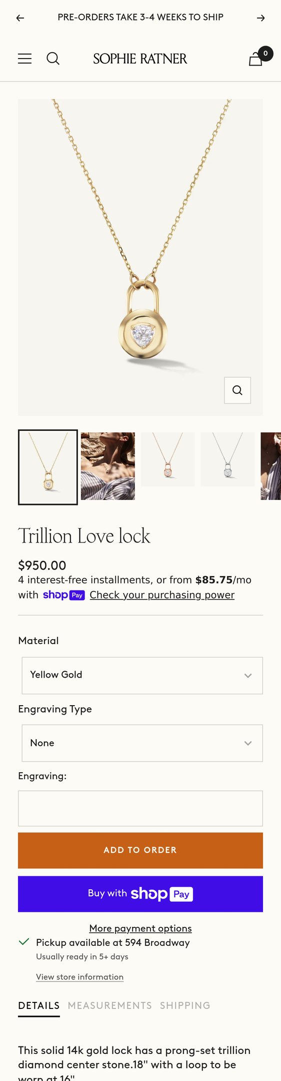 Jewelry product options include:  for Trillion Love lock from Sophie Ratner Jewelry.