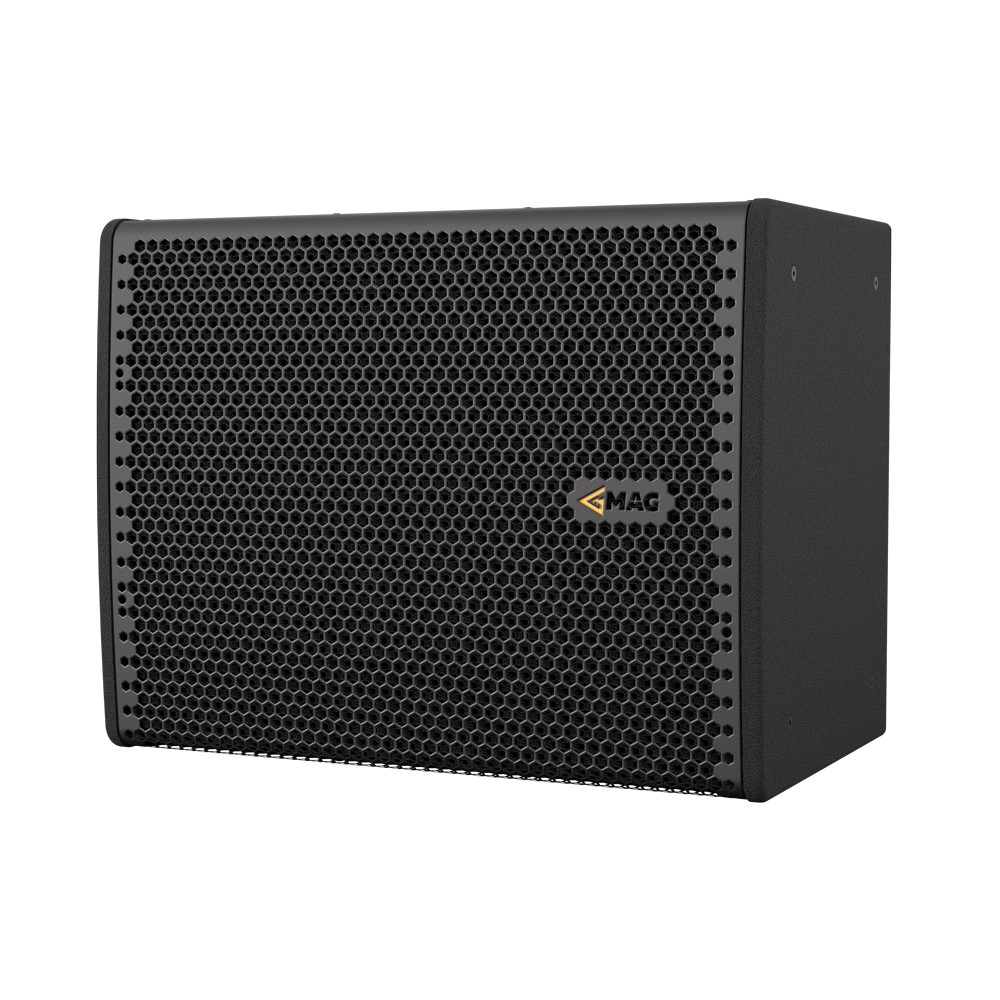 Black speaker with honeycomb grill and MAG logo