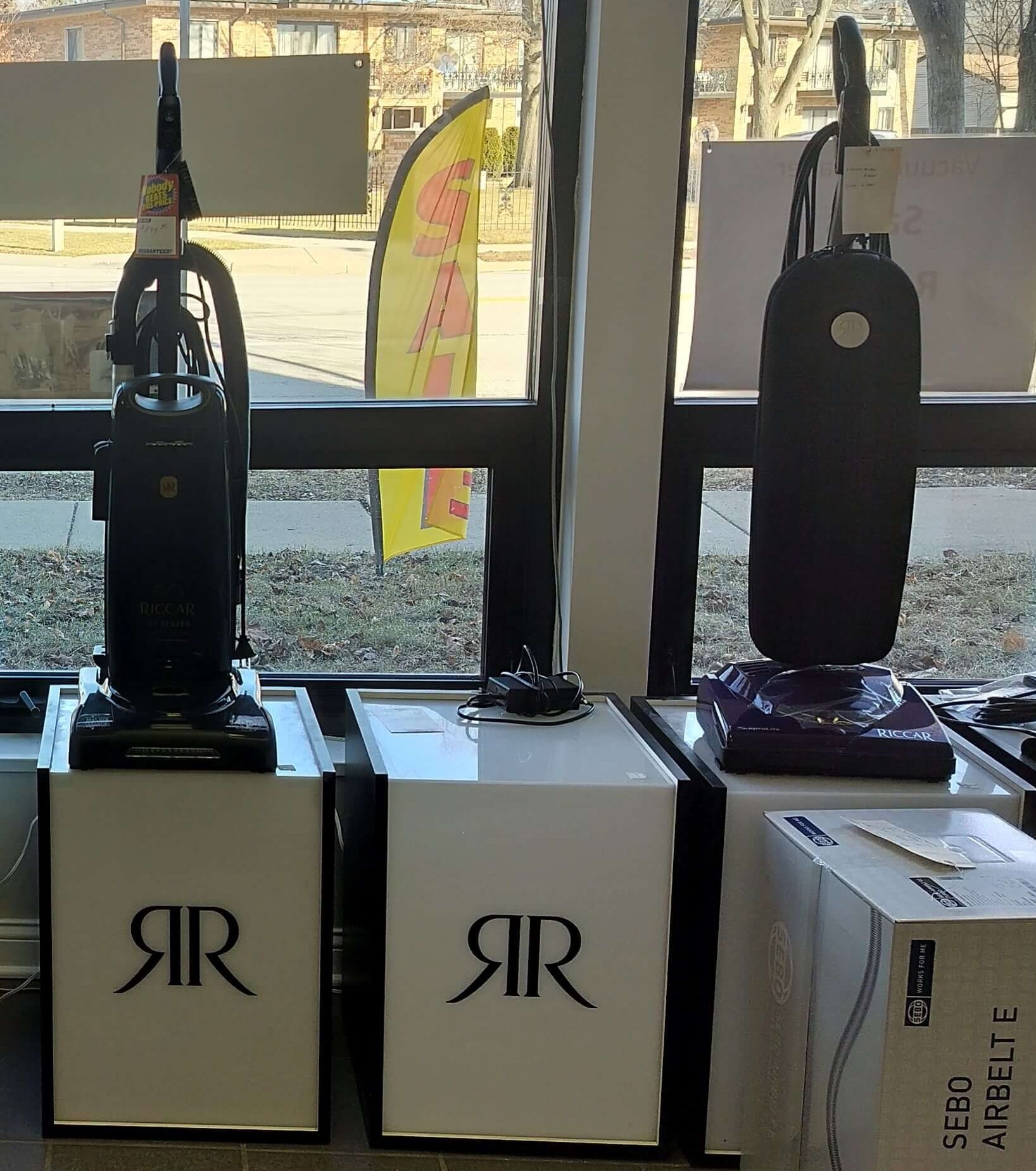 miele vacuums on display in showroom