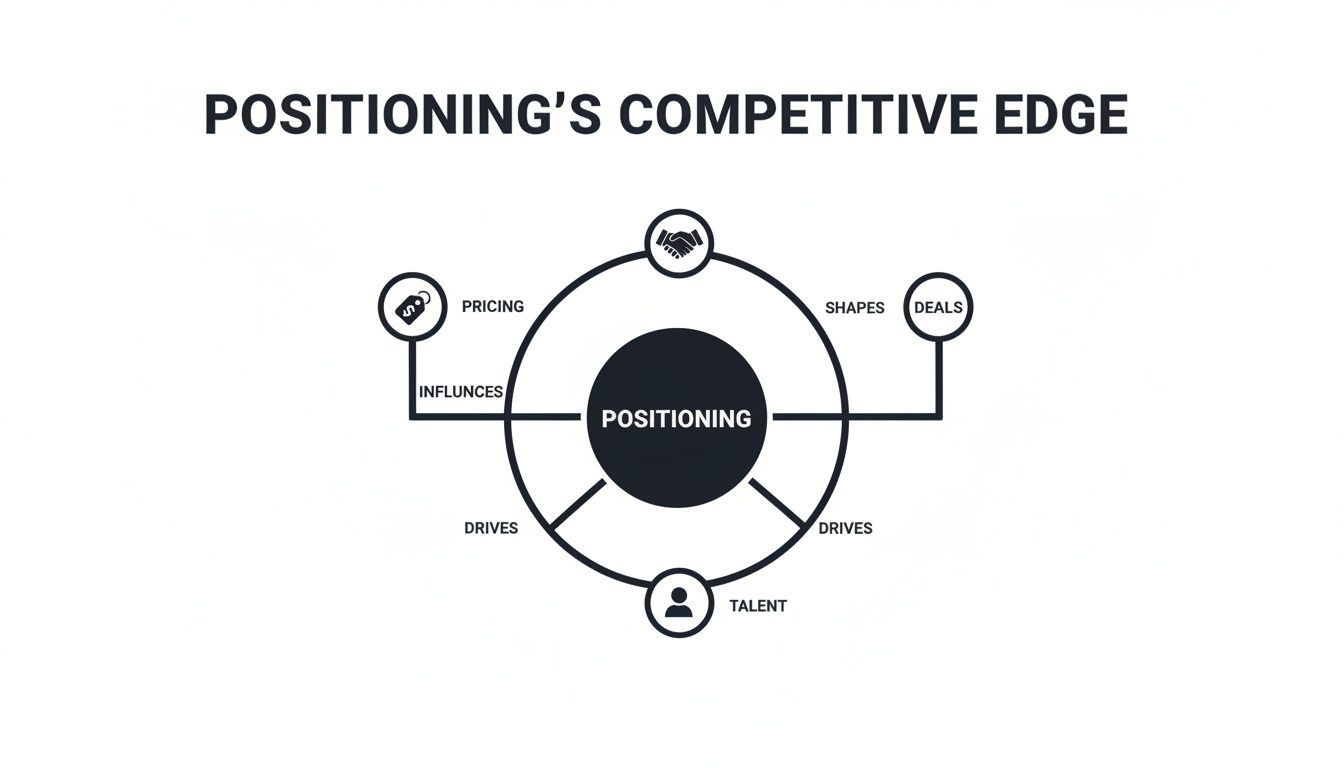 Diagram illustrates pricing, deals, and talent influencing competitive positioning for business strategy.