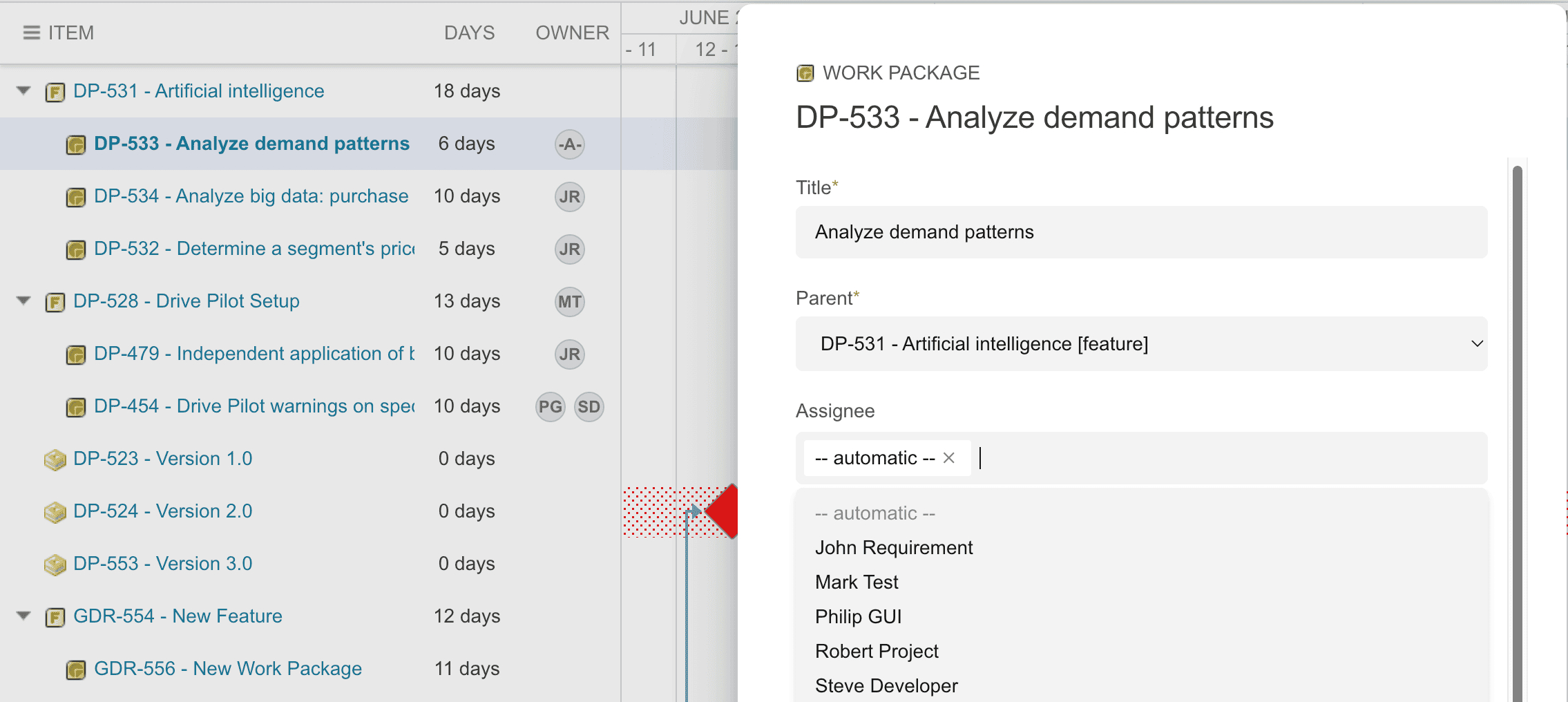 Gantt auto-assignment