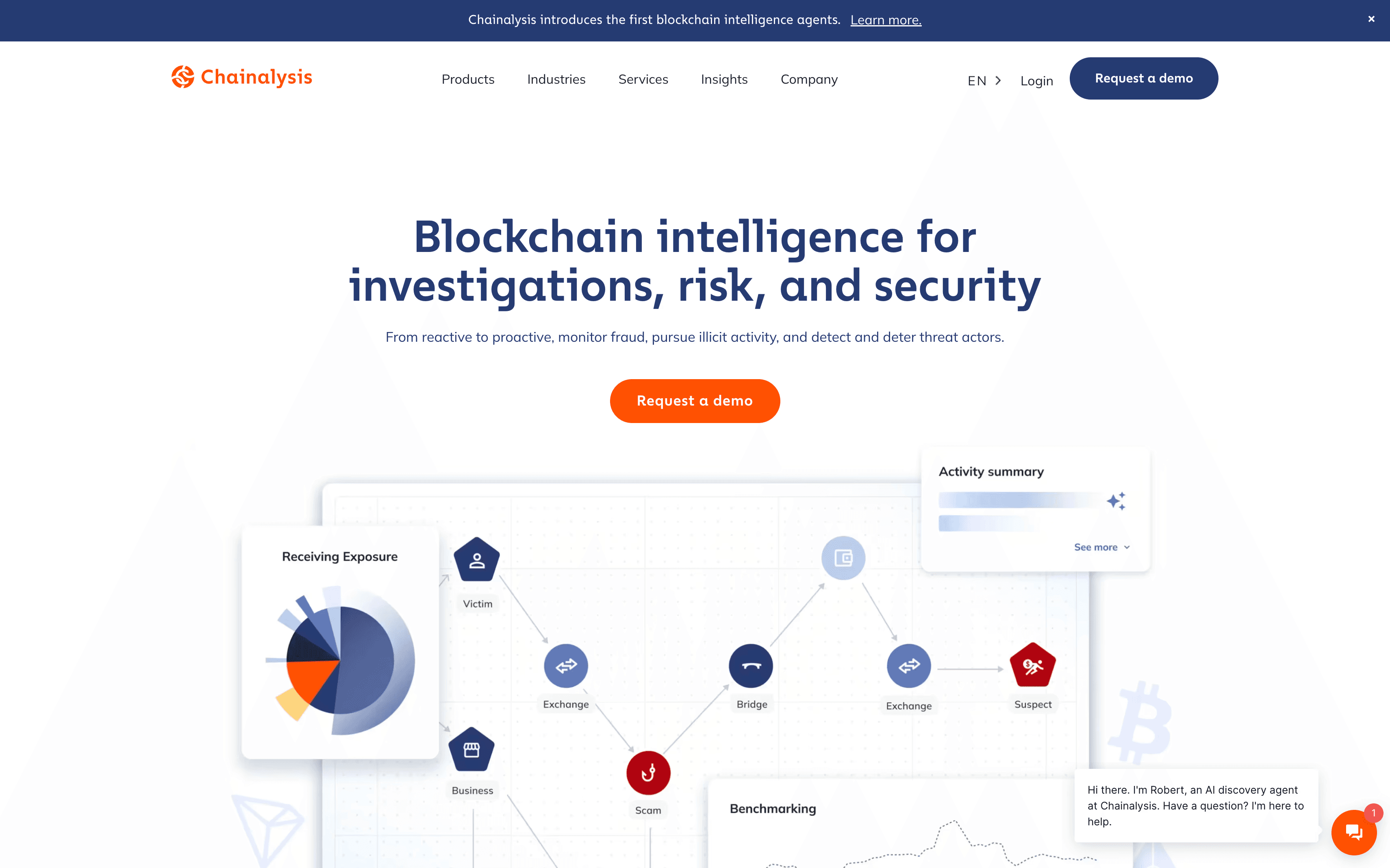 Chainalysis homepage blockchain intelligence and crypto compliance analytics platform