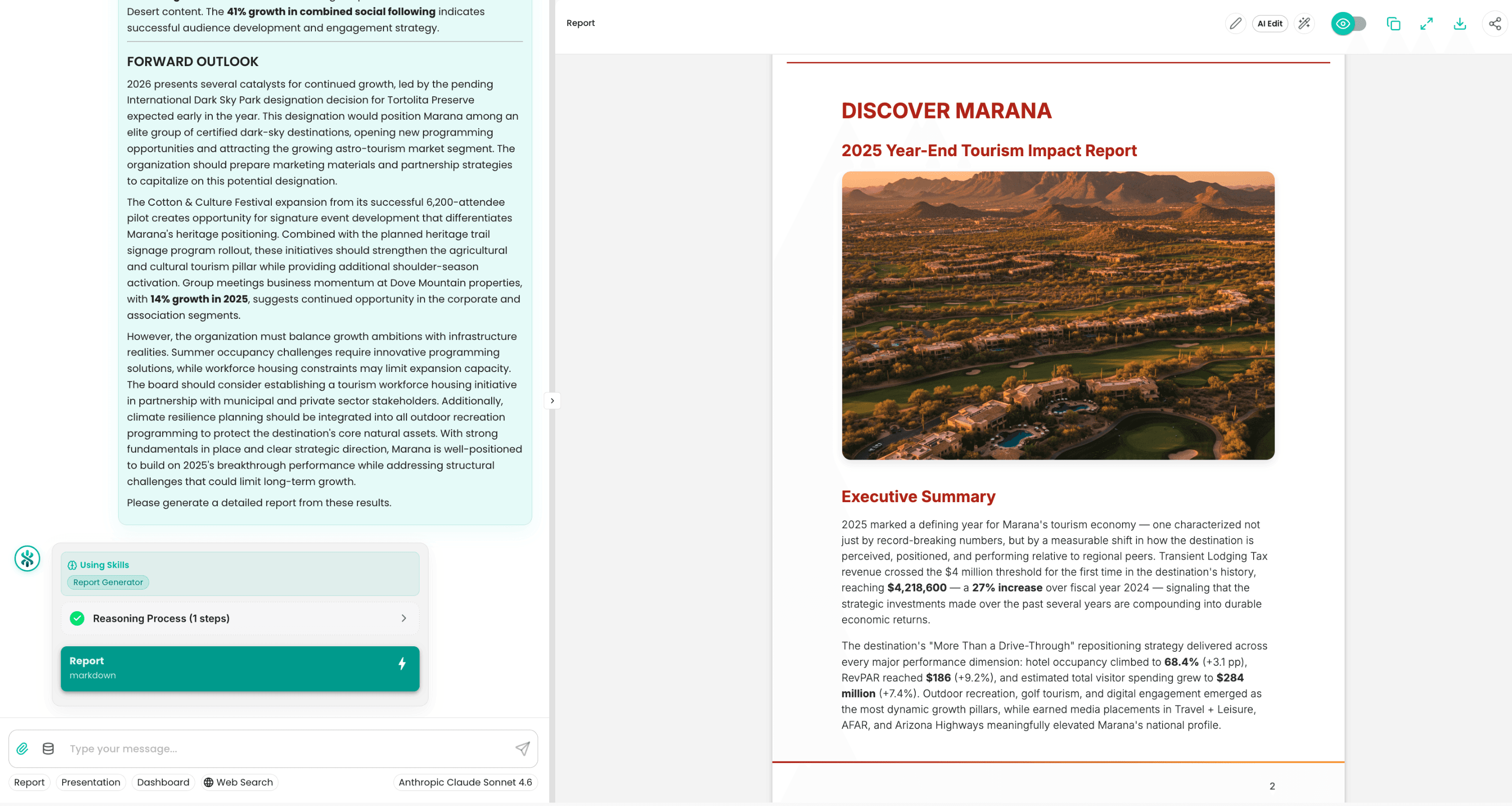 Or a formatted multi-page editable report. Same content, different deliverable. Note: sample data and destination used