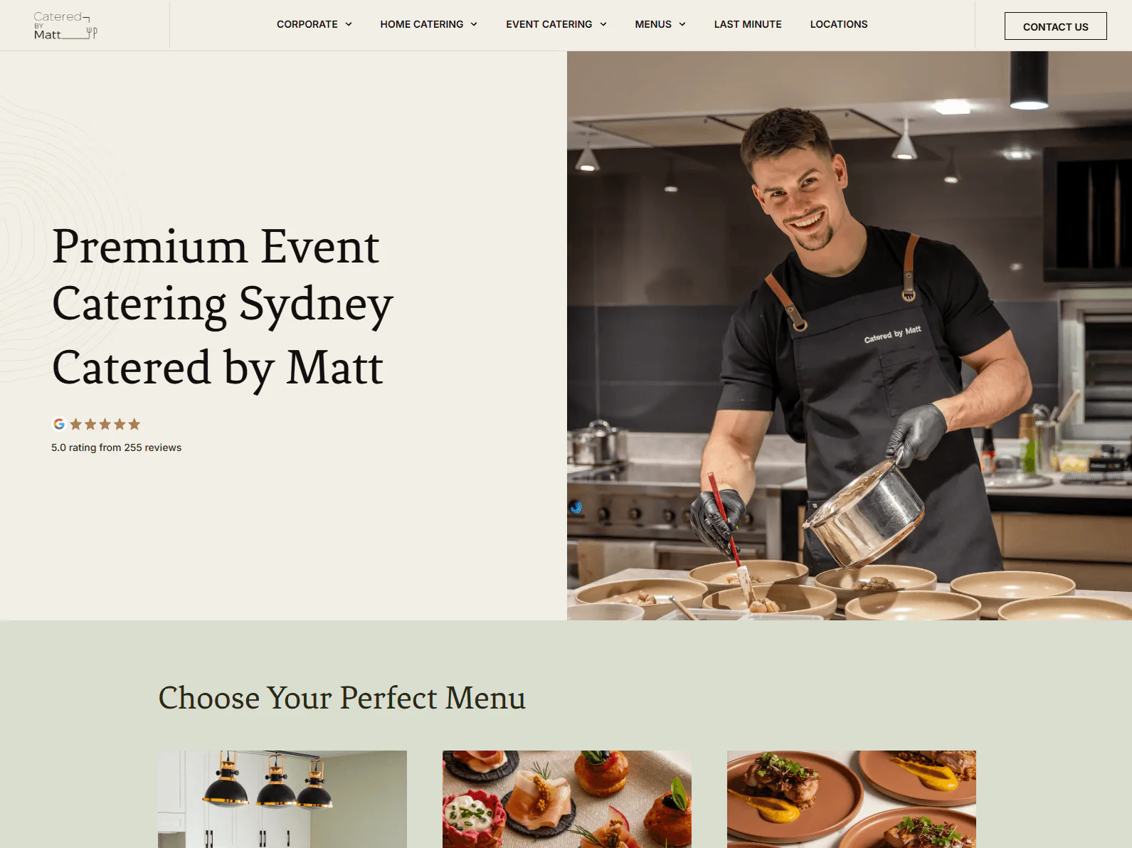 Catered by Matt website design, catering example