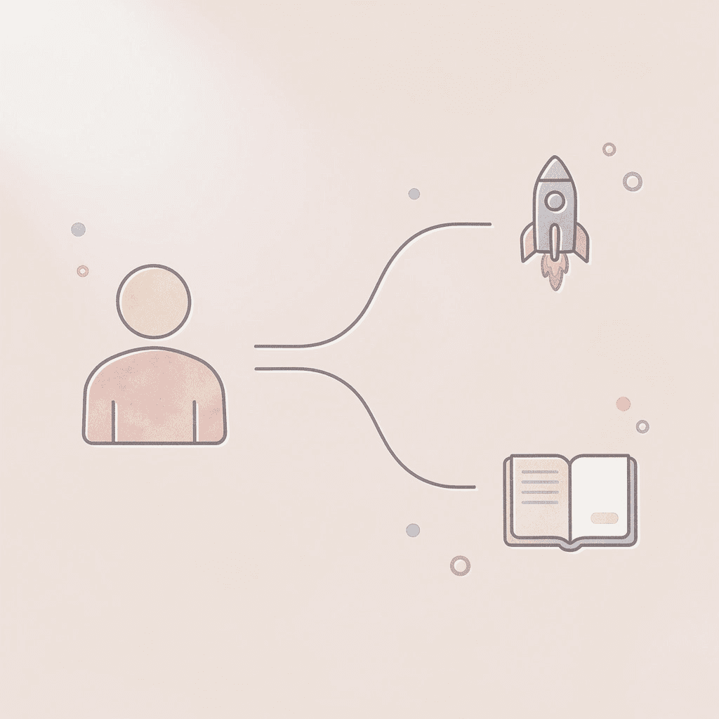 Compass icon splitting into two paths representing test choice decision