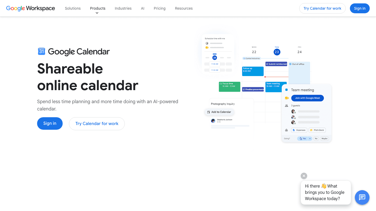 Google Calendar website screenshot
