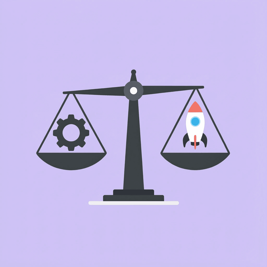 Balance scale comparing traditional 3-6 month implementation against Coworker's 2-3 day deployment