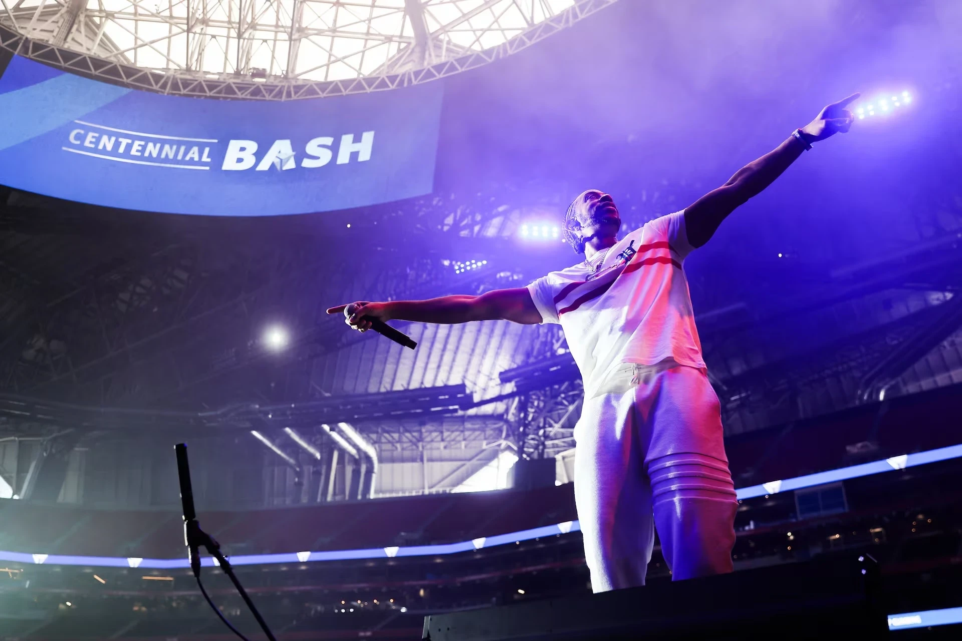 Rapper Ludacris performing at delta centennial bash in mercedes benz stadium