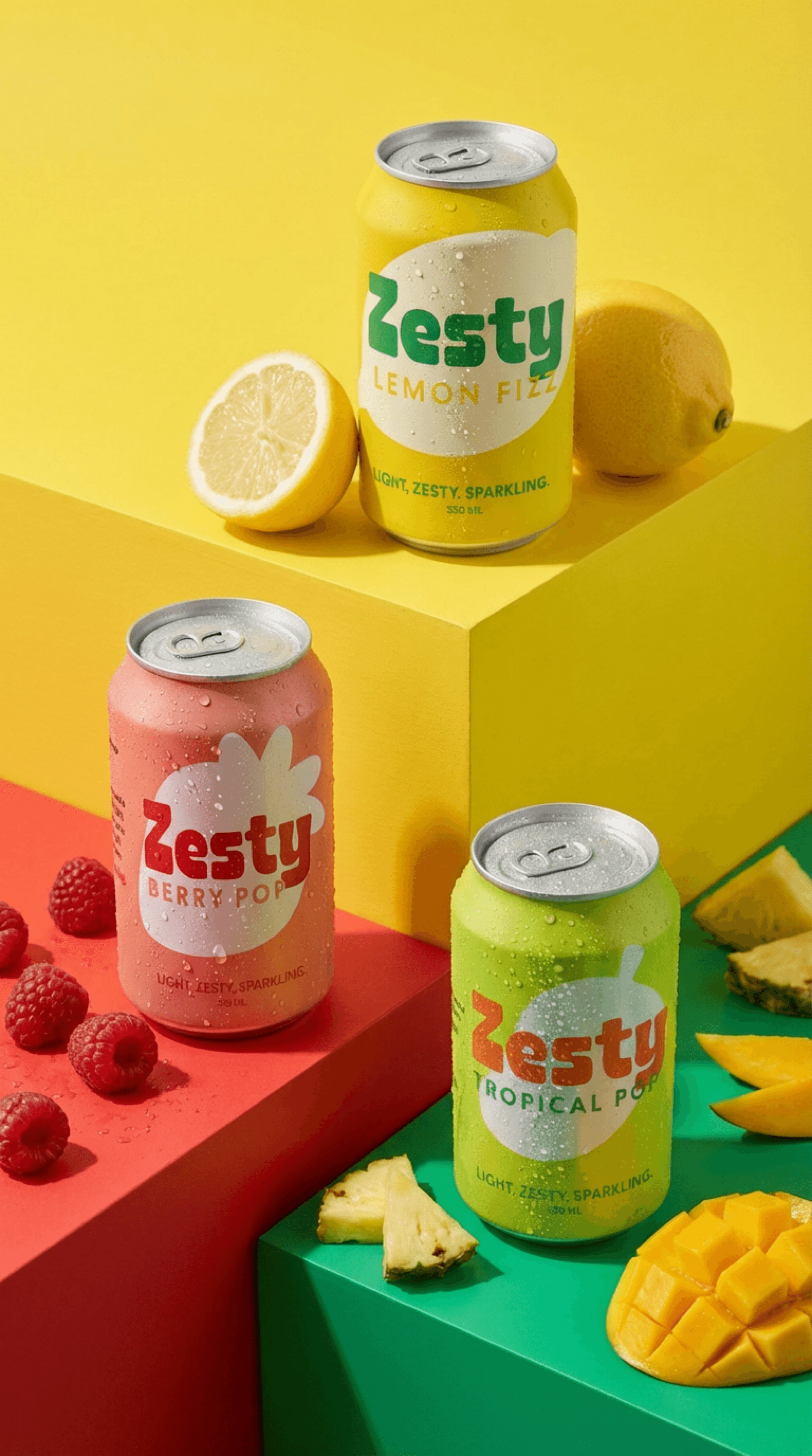 a set with the zesty sodas on an editorial photo