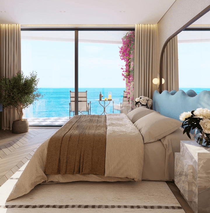 a room with windows and a couch