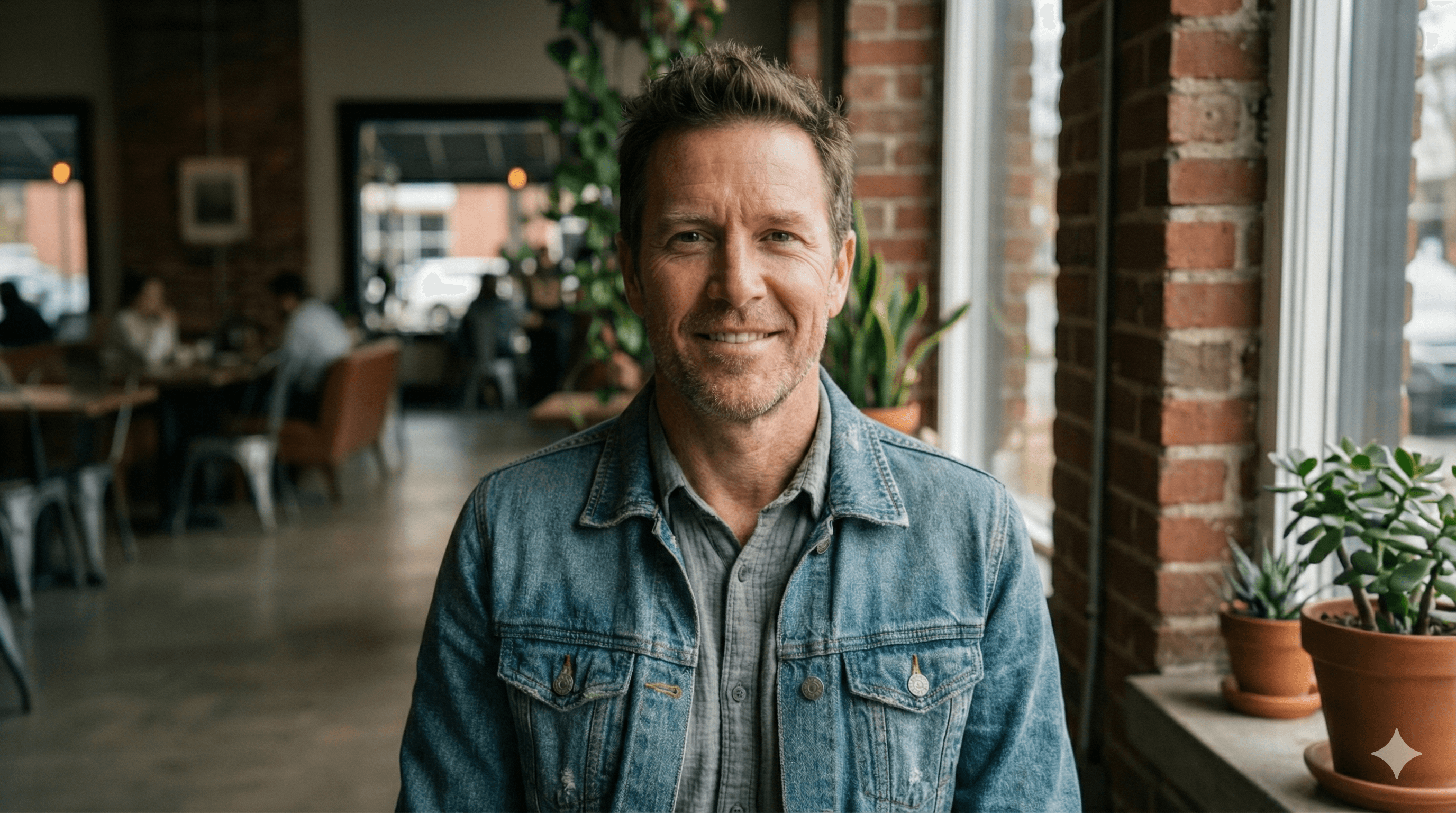 A person standing in the middle inside a restaruant