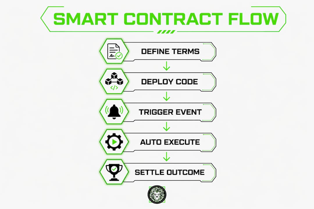 Infographic illustrating smart contract process flow