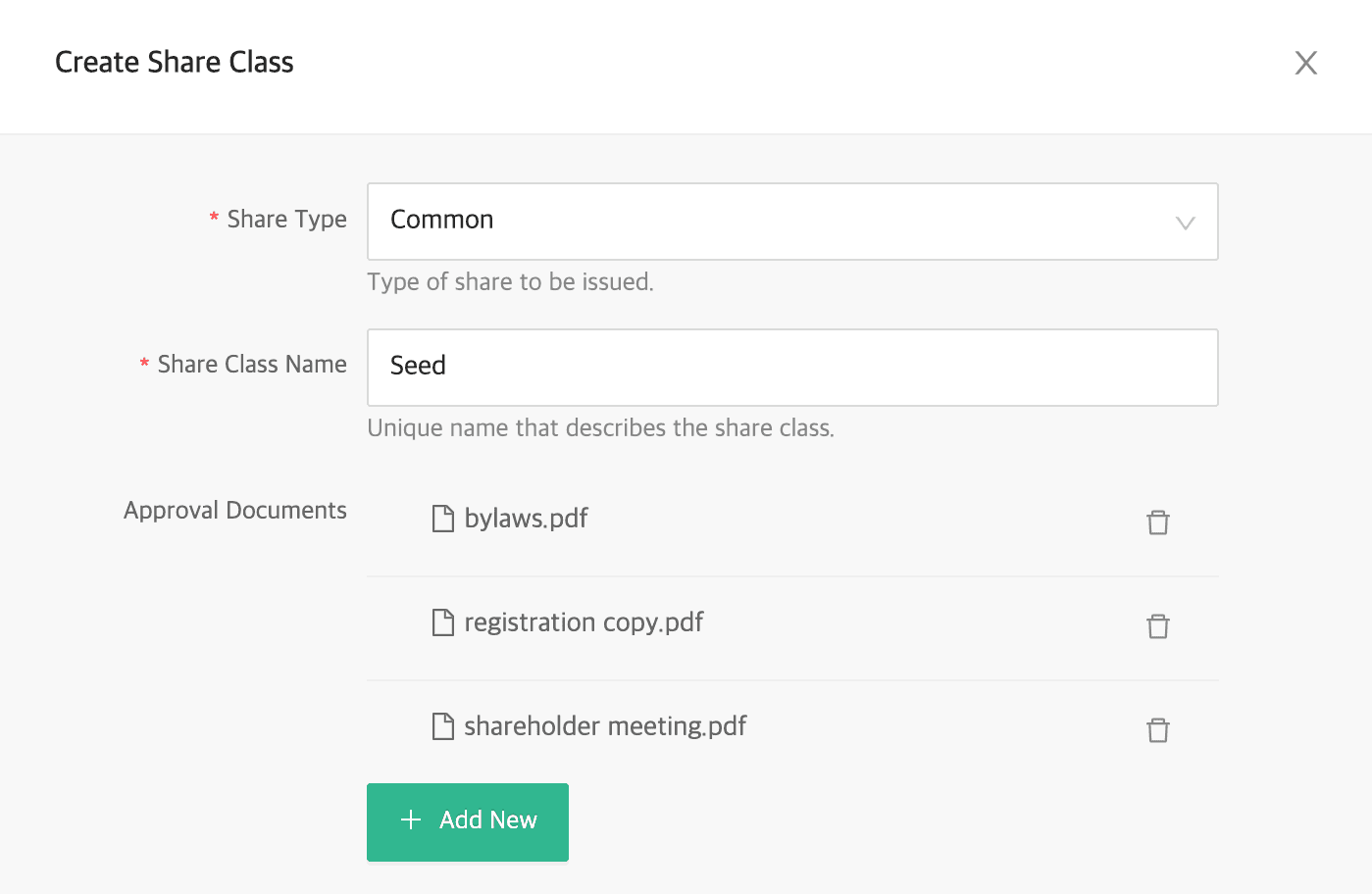 Enter the share class name and related document
