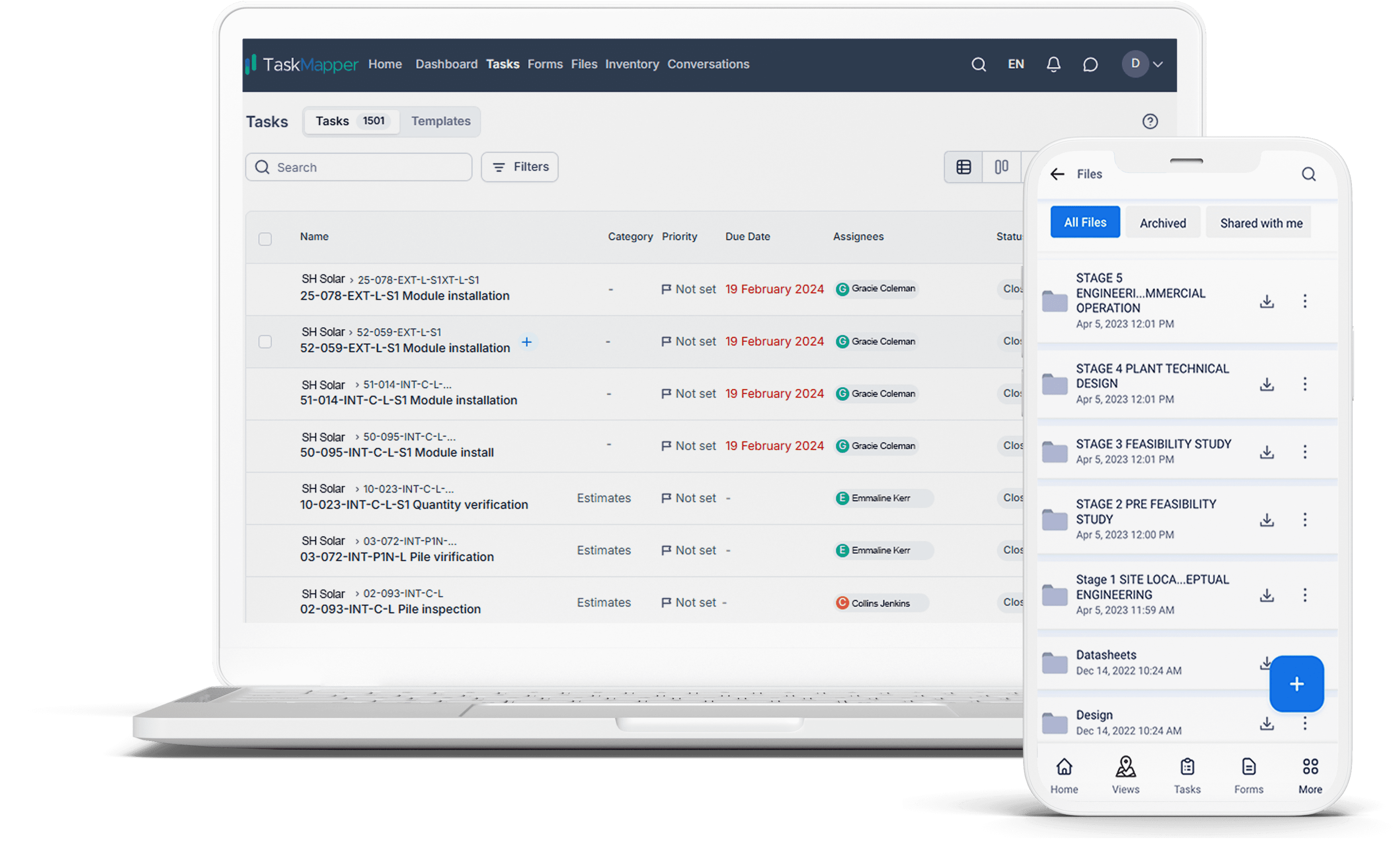 TaskMapper: Manage financing activities like feasibility studies, contract reviews and risk assessments using centralized files, forms, and digital tasks