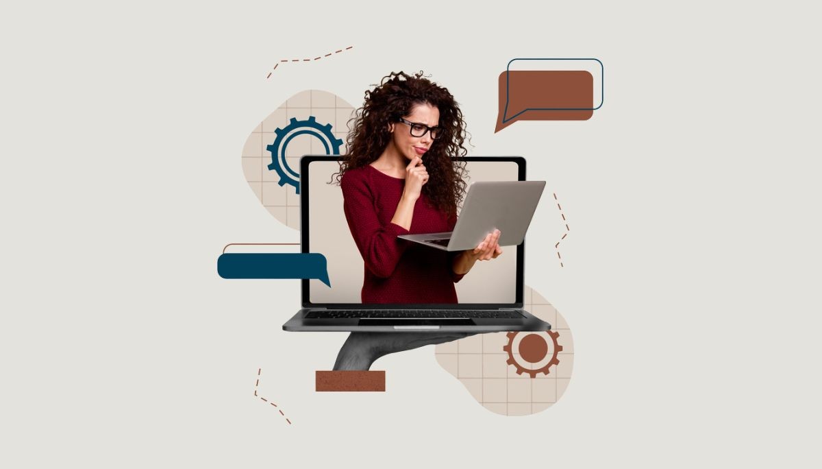 Stylized image blending human and digital elements, used to depict collaborative code reviews that improve team performance.