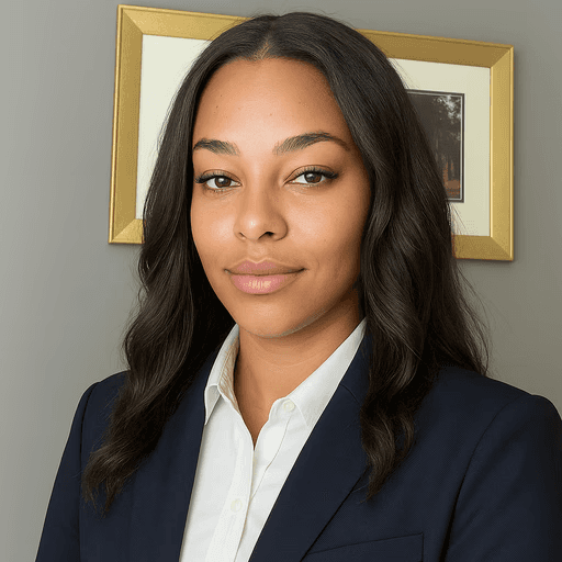 Team member portrait on blue background