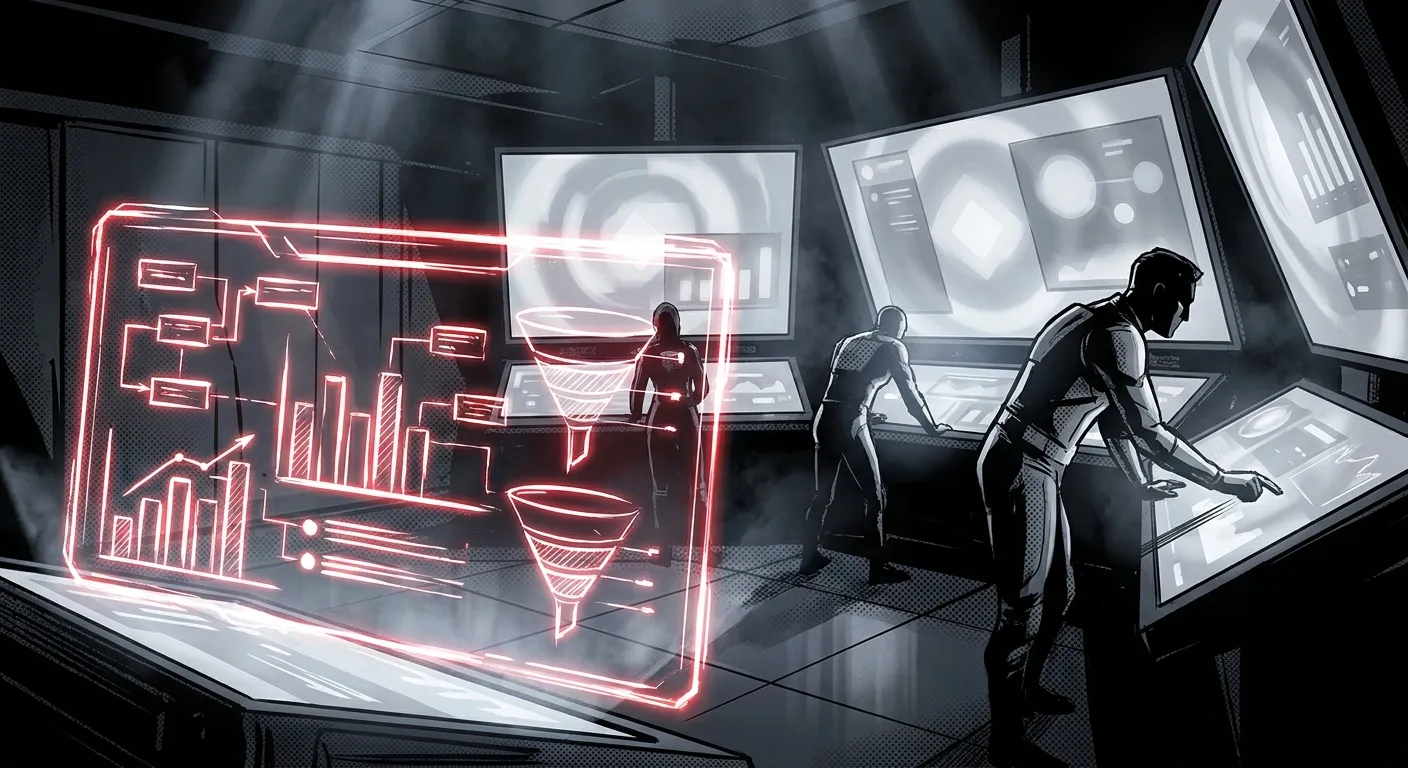 RockN' Socials digital marketing dashboard in a futuristic agency setting.