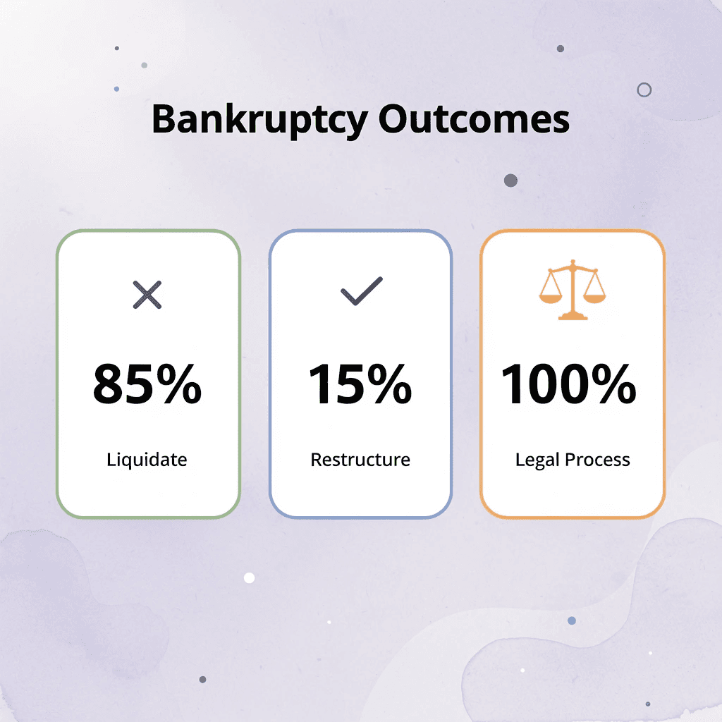 Statistics showing bankruptcy outcome percentages - Liquidation vs Bankruptcy