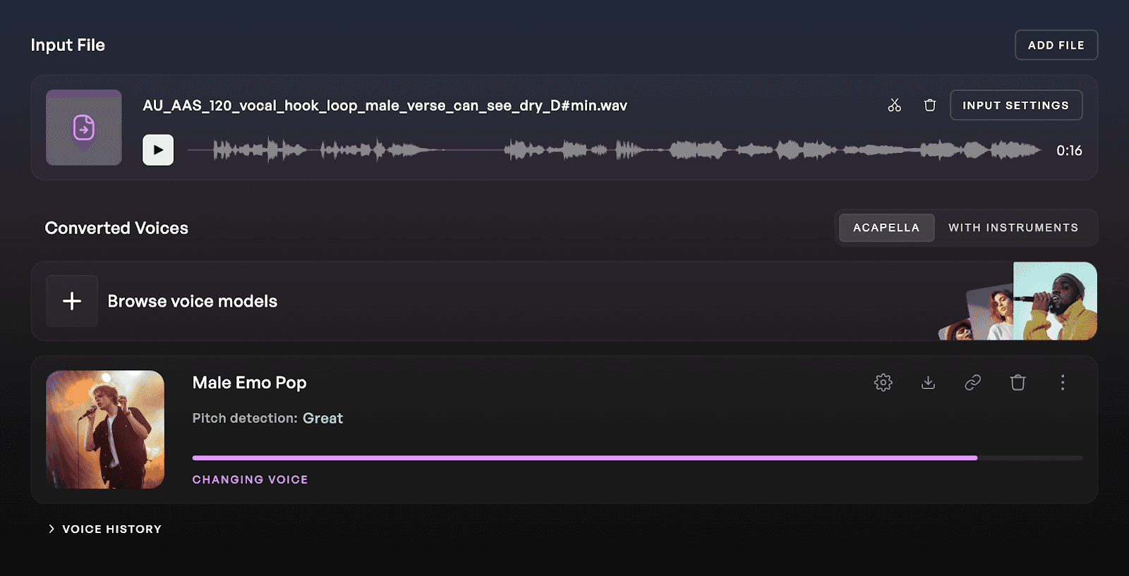 Image of Male Emo Pop converting audio