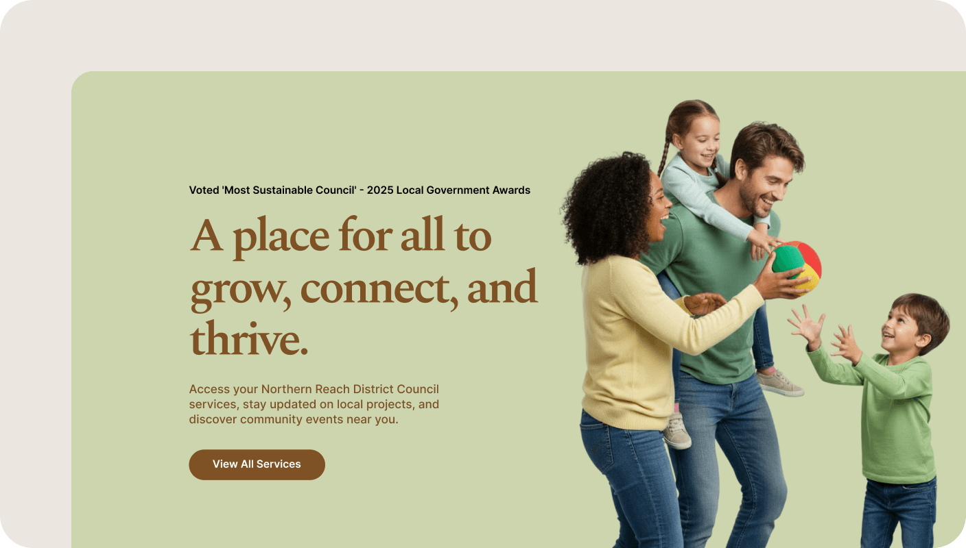 Hero section of website with family