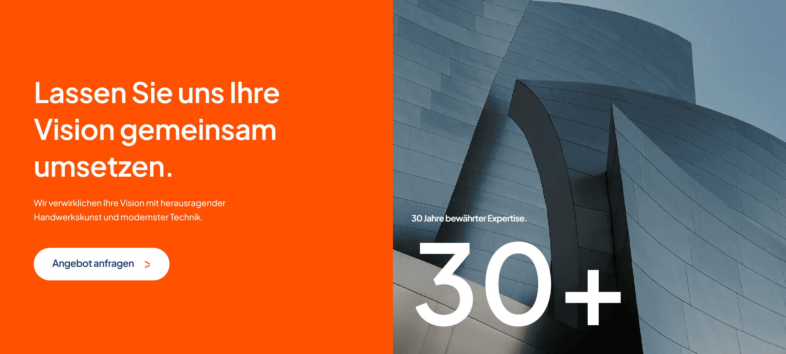 die Kontakt-Sektion auf einer website für ein bauunternehmen