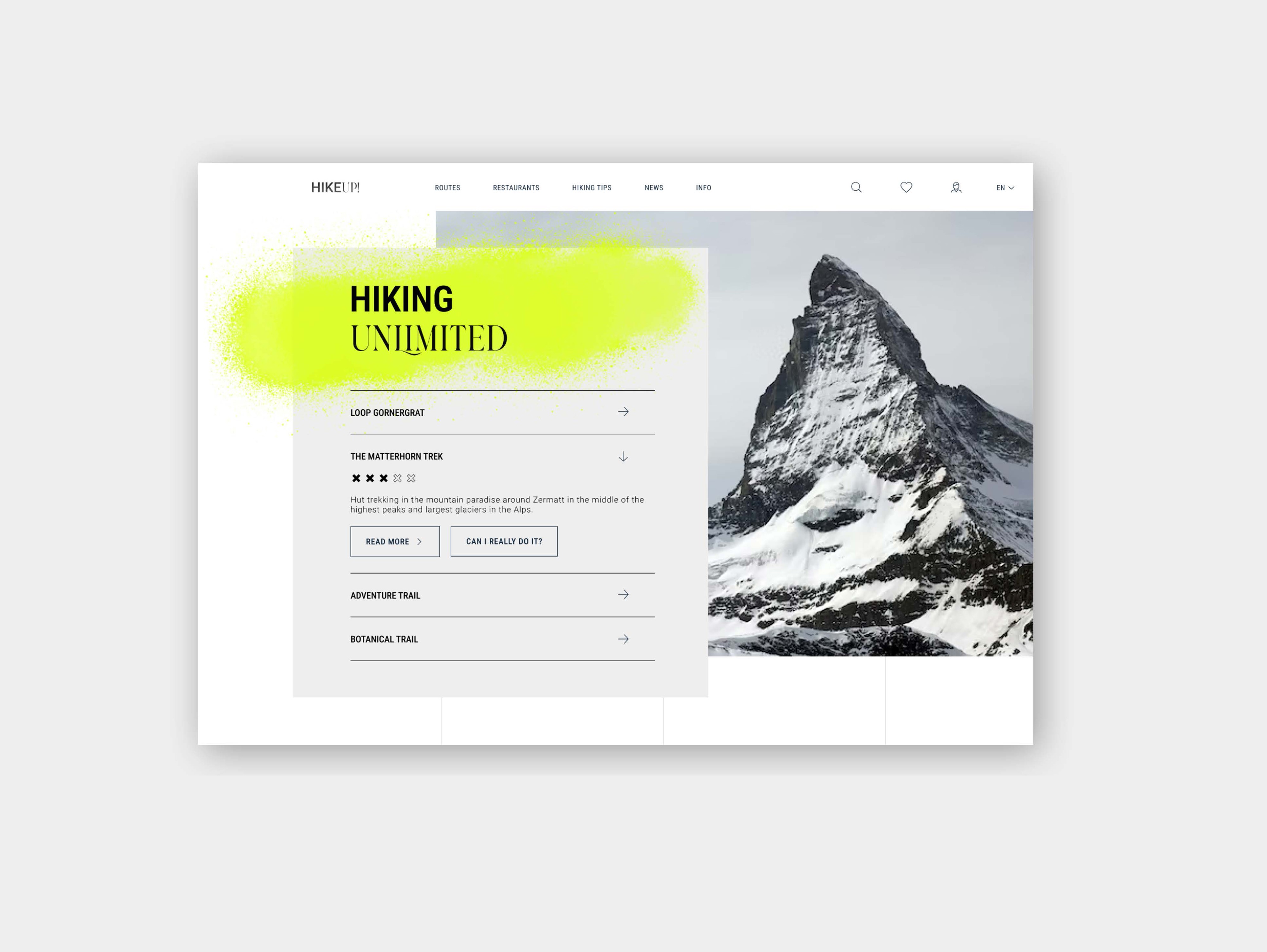 Page Accueil Hiking Unlimited Desktop UX UI 
