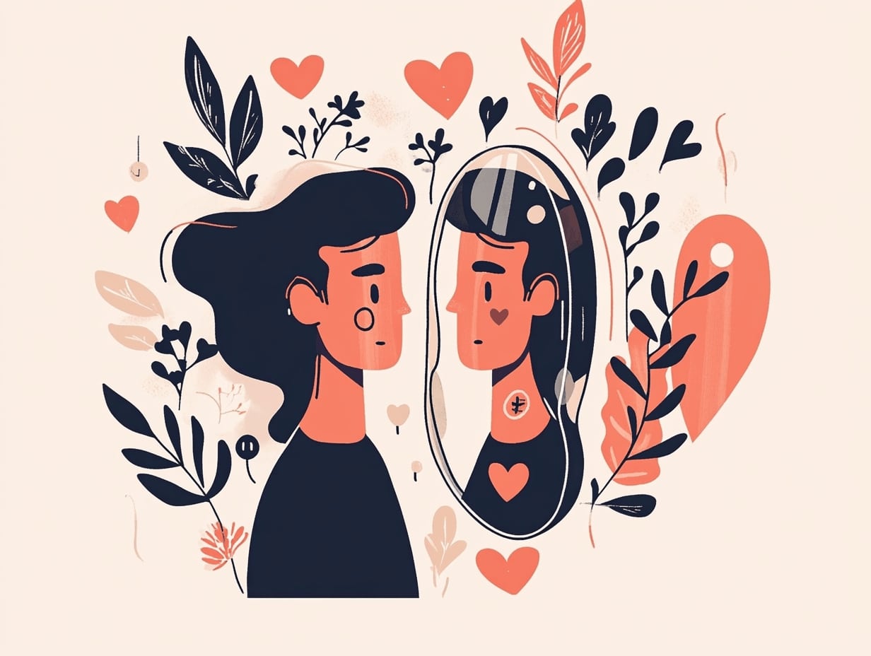 WOman looking into miror - emotional illustration