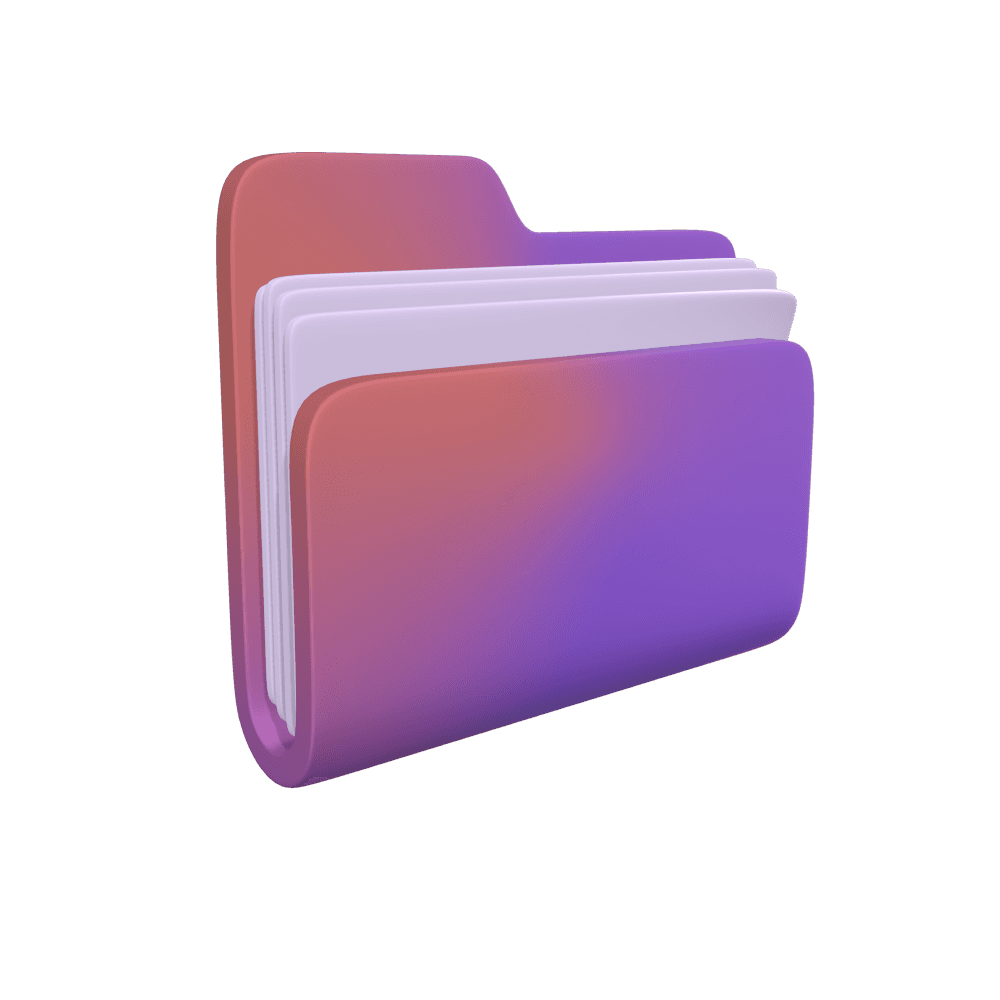 Icono tridimensional de una carpeta con archivos