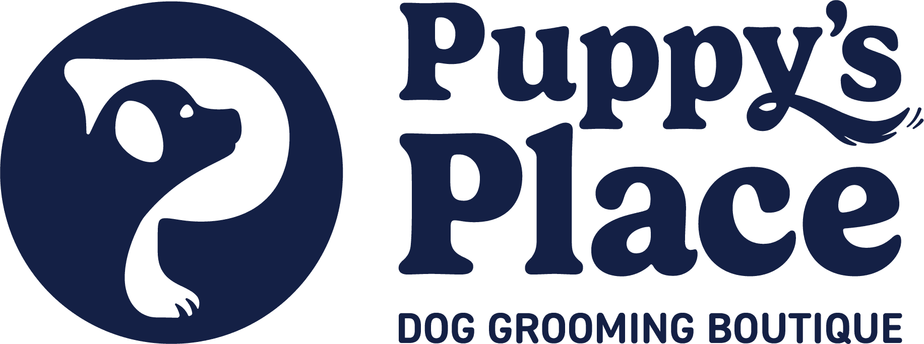 Puppy's Place Dog Grooming Boutique horizontal logo with tagline