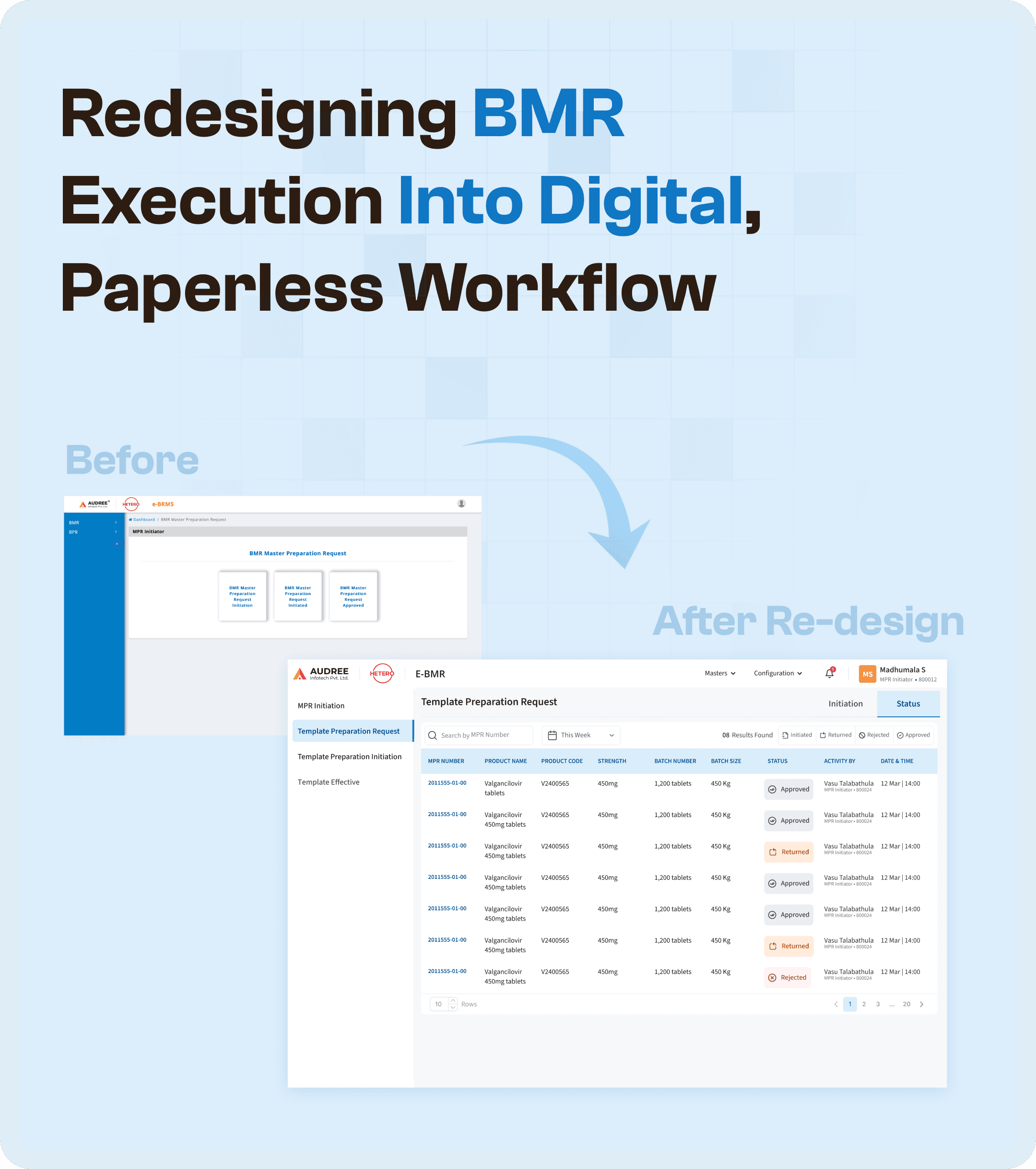 BMR software old and new redesign screens