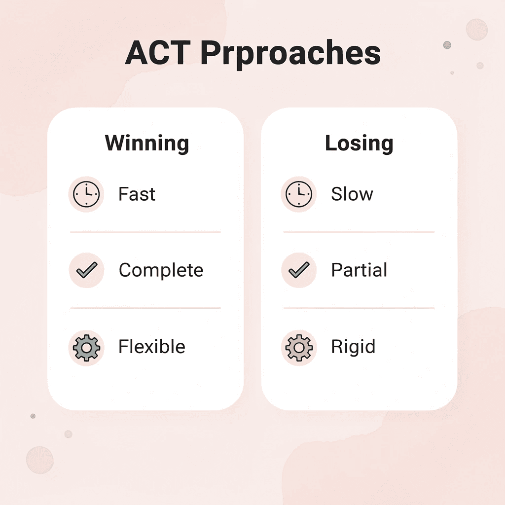 Comparison chart showing winning versus losing ACT test approaches