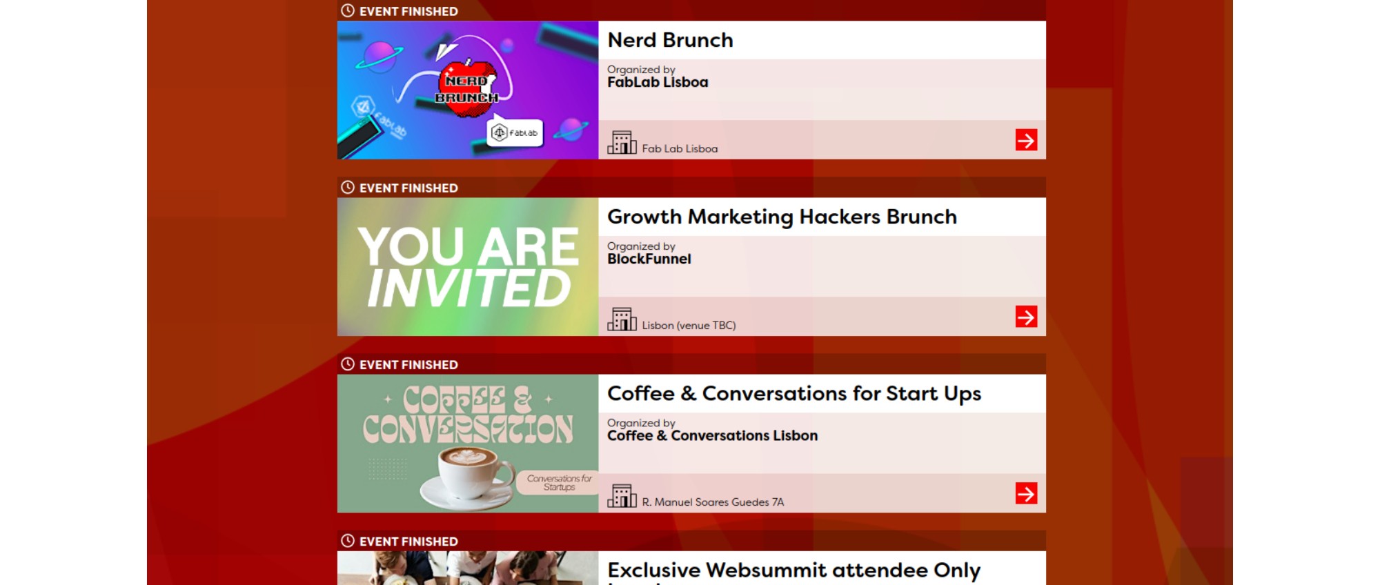 Example of unofficial Web Summit side event list collected on a dedicated web page