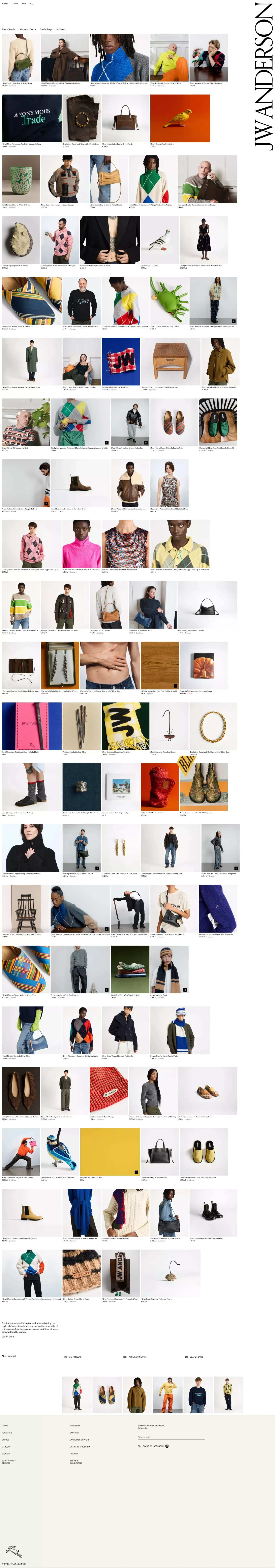 JW Anderson Official Site : Luxury Bags, ecommerce page screenshot showcasing Ecommerce and Fashion design