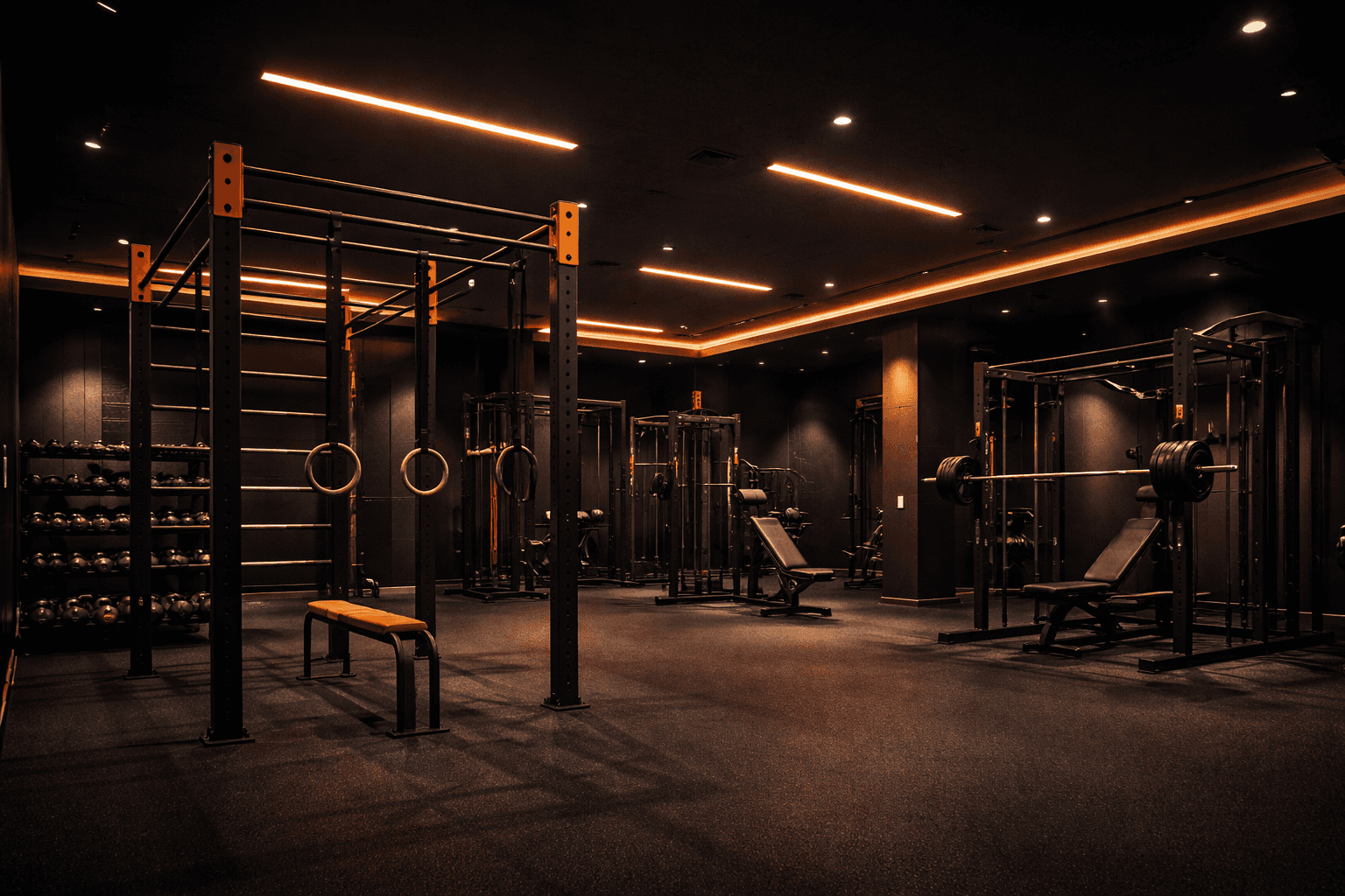 Gimnasio moderno con barras de calistenia y equipamiento de gimnasio