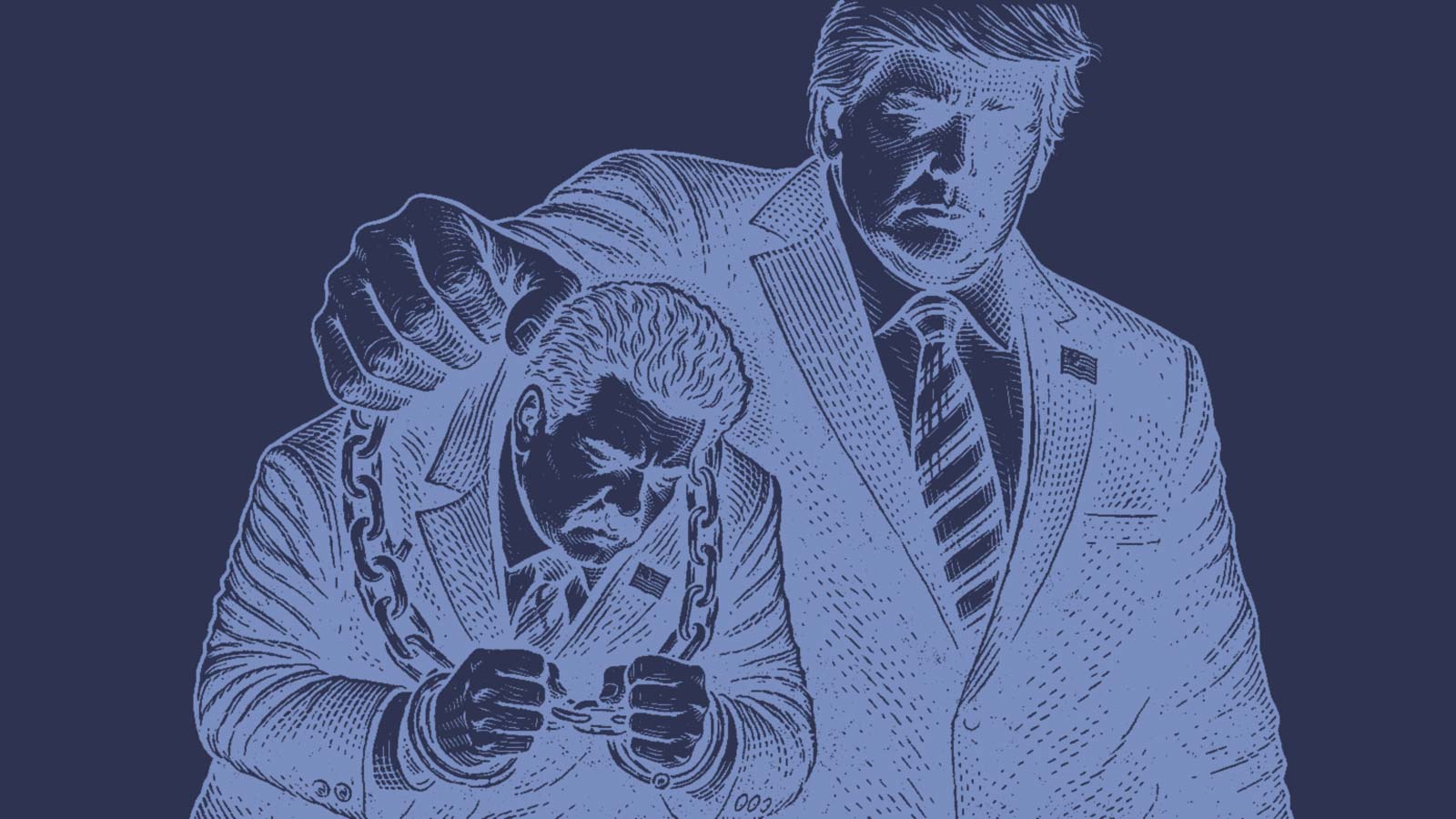 Ilustración que muestra a Donald Trump sosteniendo desde la chaqueta a Nicolás Maduro en la columna de opinión La democracia reducida a la forma de IdeaPaís.