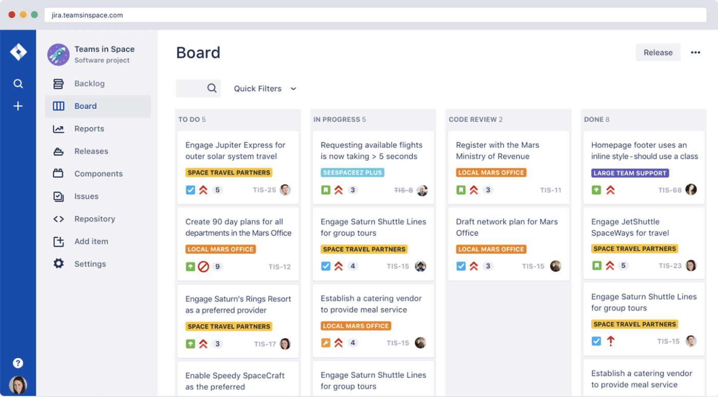 Exemple of Jira dashboard