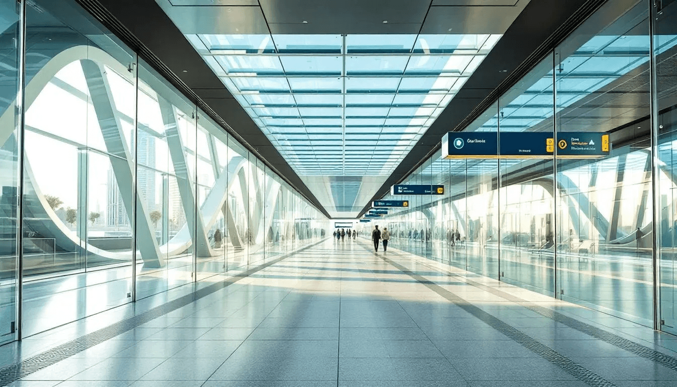 Die moderne Dubai Metro Station besticht durch ihr gläsernes Design und ist Teil des umfangreichen Verkehrssystems in Dubai. Sie bietet eine elegante und effiziente Möglichkeit zur Fortbewegung in der Metropole und verbindet verschiedene Stadtviertel, darunter die Dubai Marina und Palm Jumeirah.