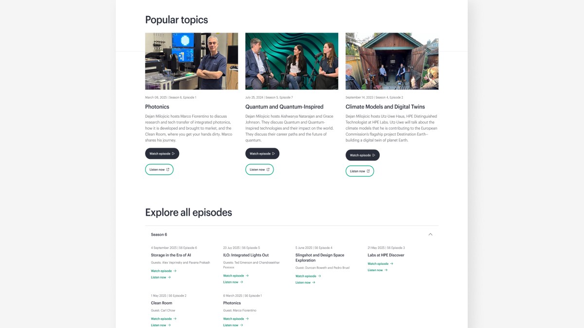 HPE Labs podcast episodes web page screenshot