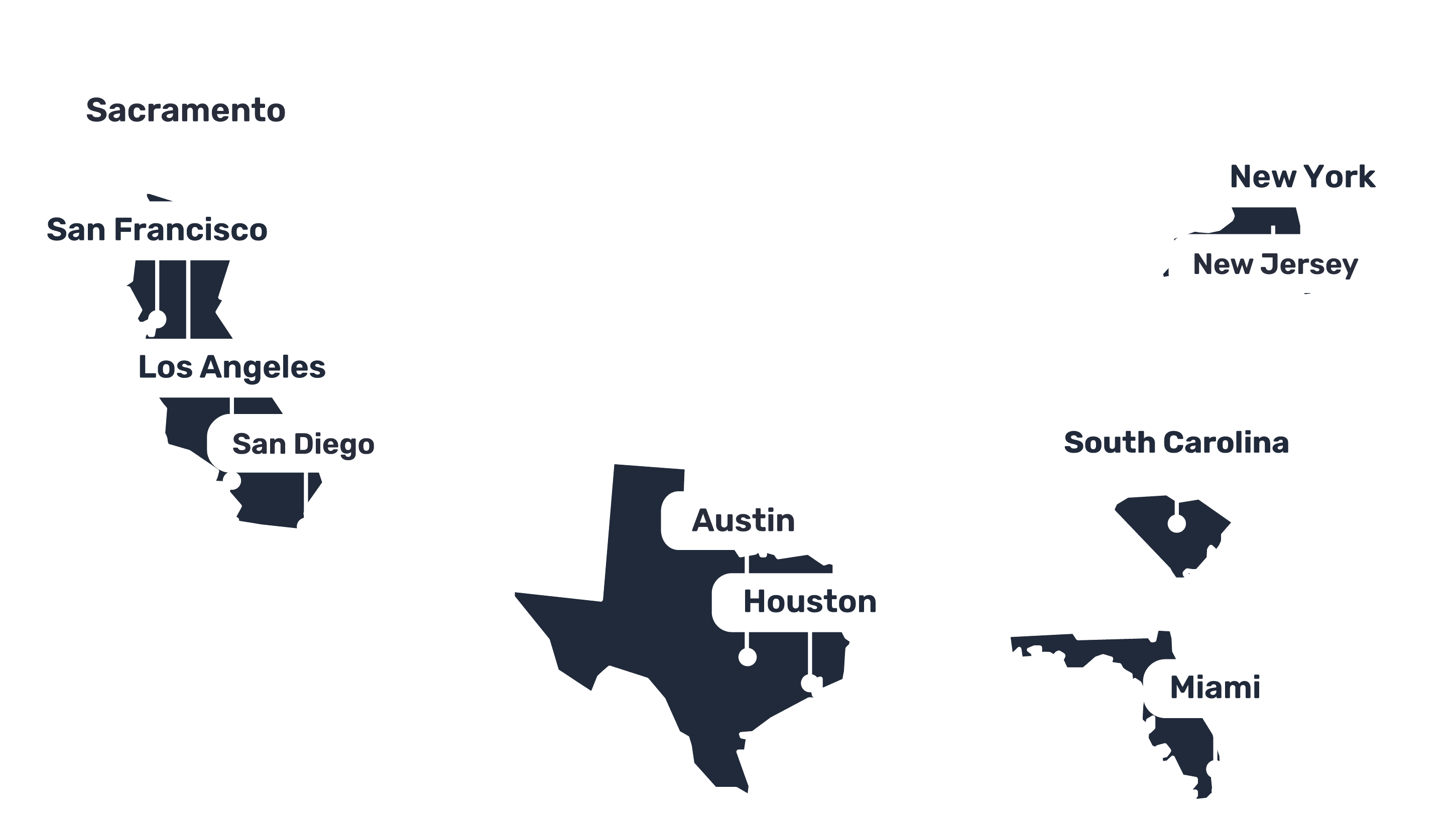 map of the United States highlighting cities where HOKALI operates after-school programs and enrichment activities