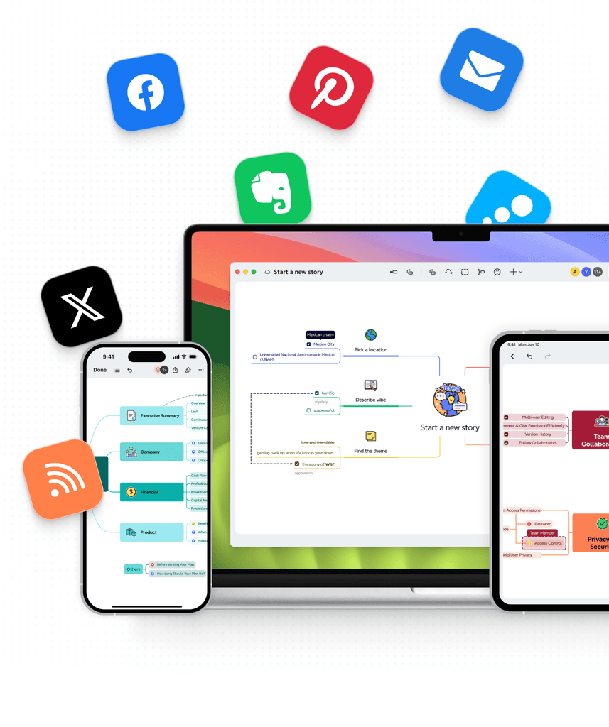 Xmind import and export with file transfer interface layout for flexible content management.